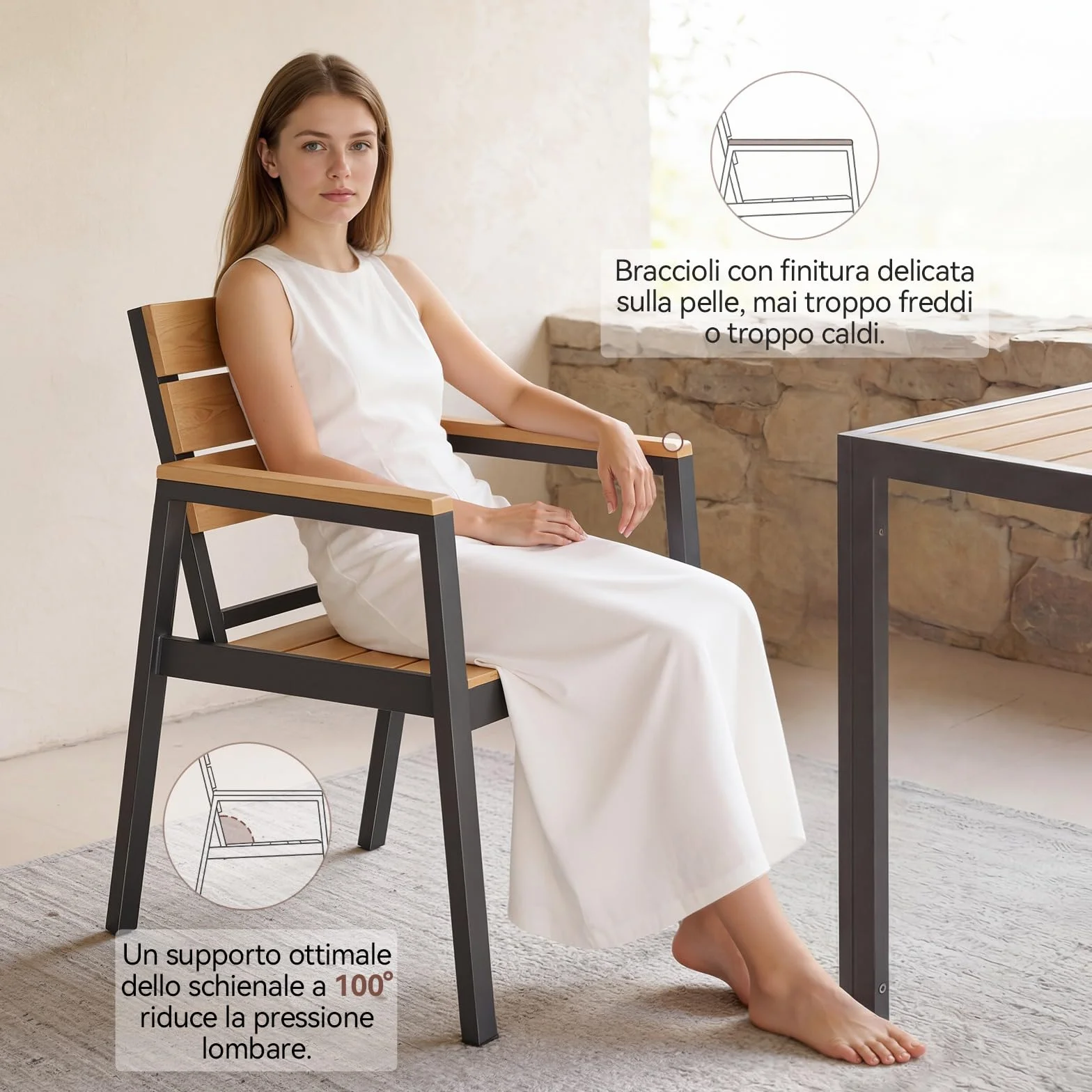 Devoko HDPS Set Tavolo e Sedie da Giardino 9 Pezzi Alluminio Finitura Vena di Legno 189 cm Naturale