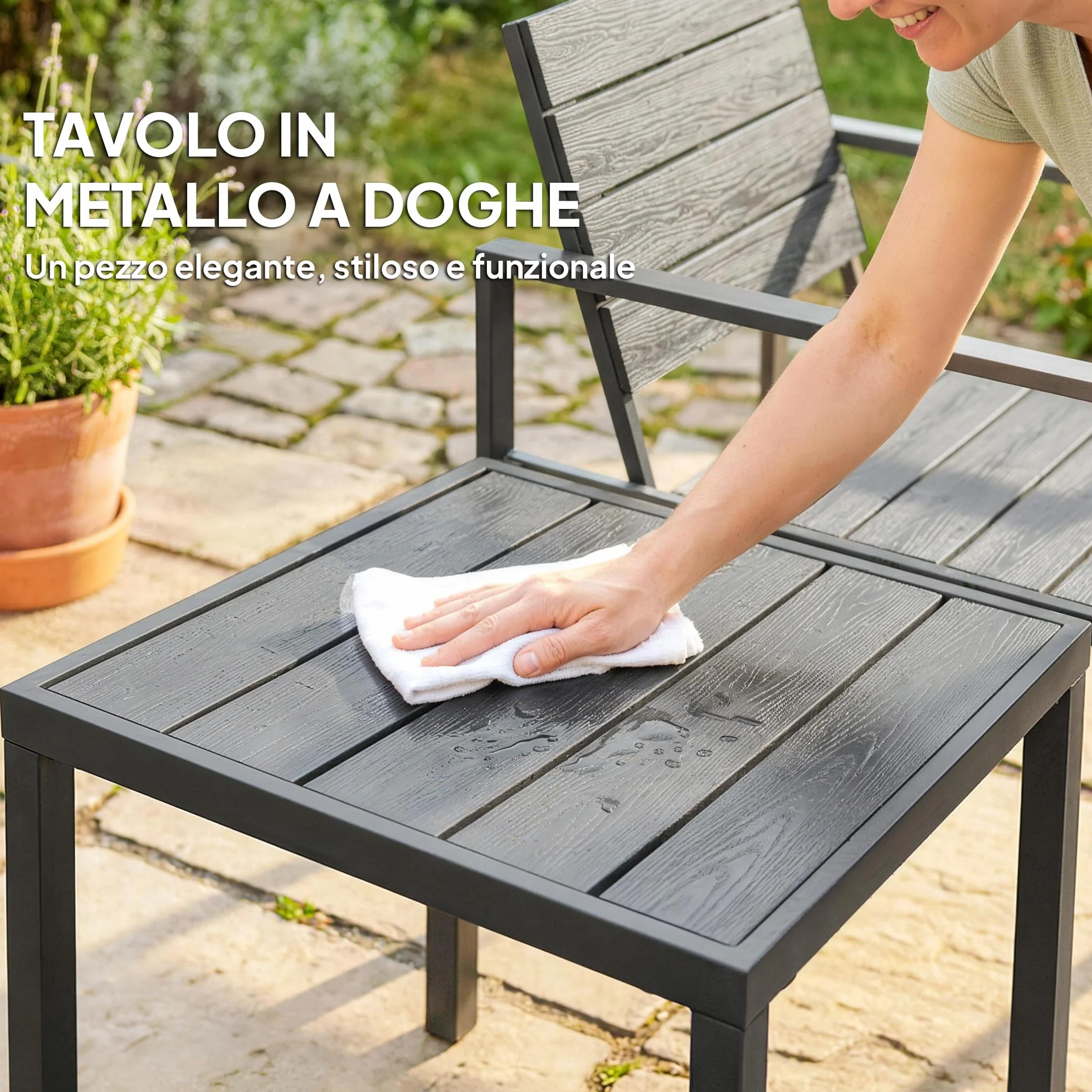 Outsunny Set da Bistrò 3 Pezzi, Set da Giardino in Metallo con Sedie HDPE e Tavolo, Grigio Scuro