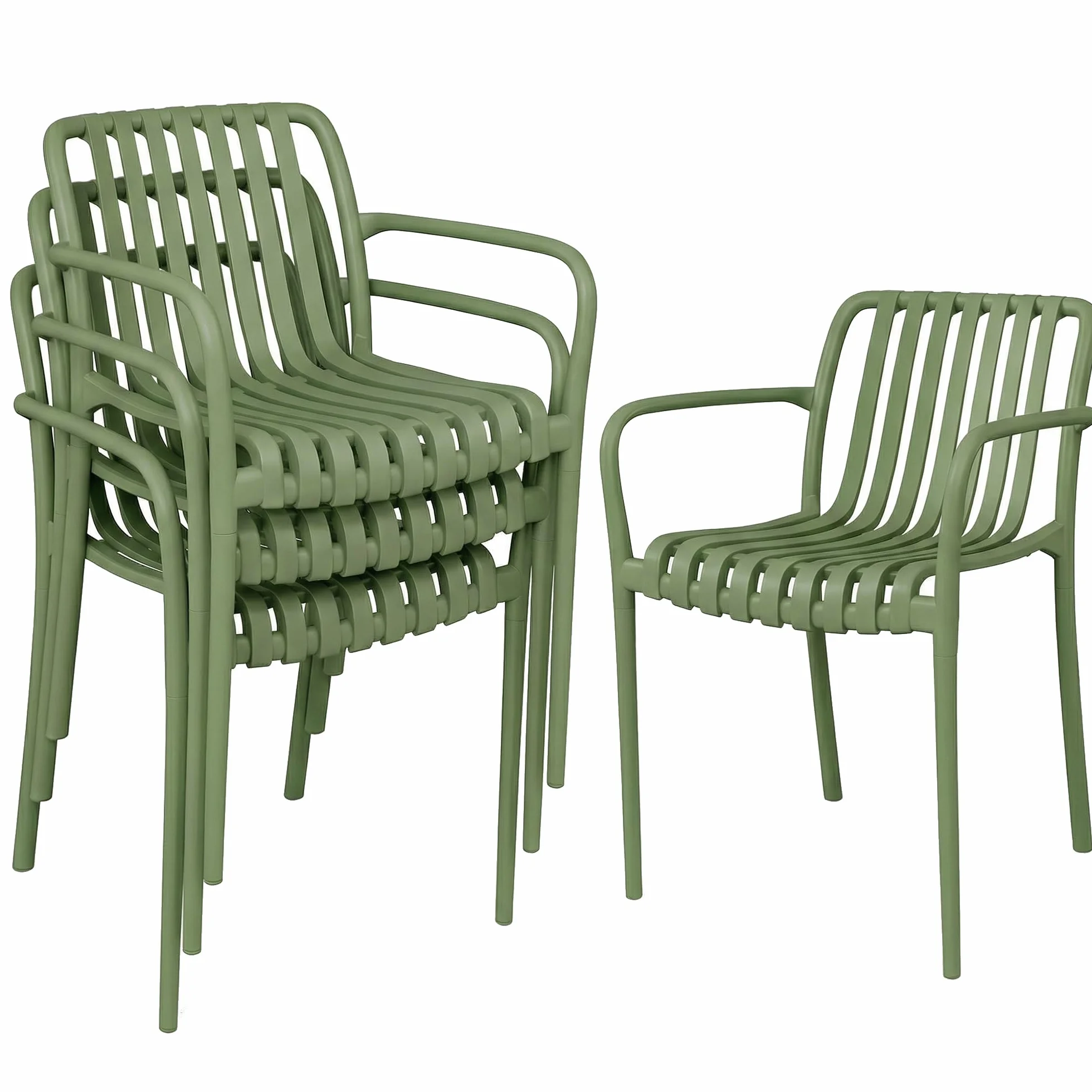 Outsunny Set 4 Sedie da Giardino Impilabili in PP Anti UV, Sedie per Esterno con Schienale Ergonomico, 55x58.5x81.5 cm, Verde