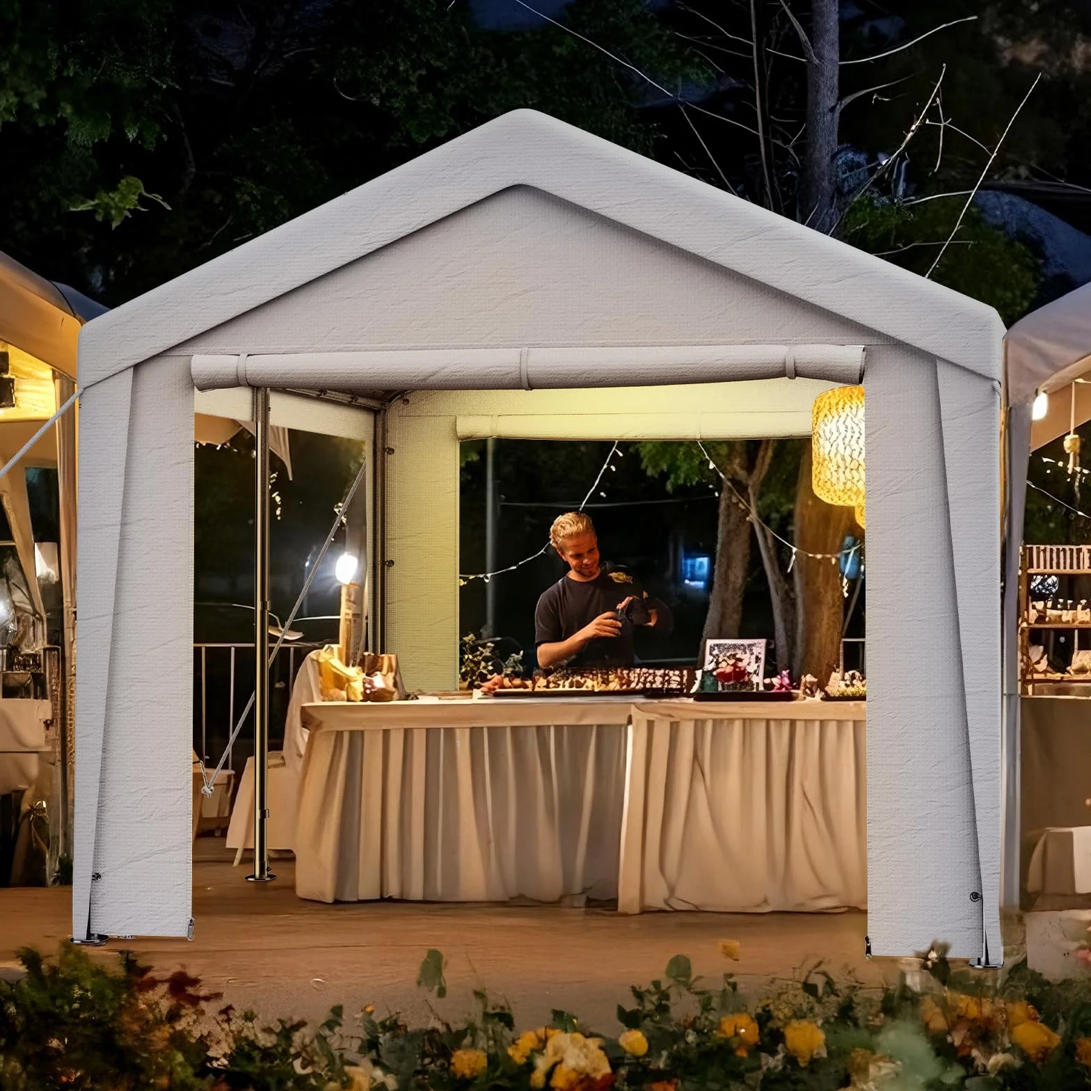 Carport Tenda Garage 4 x 6 m – Tenda da garage impermeabile con pareti laterali rimovibili – Resistente ai raggi UV – Rifugio invernale per auto, SUV, camion, barca, tenda da giardino, garage, bianco