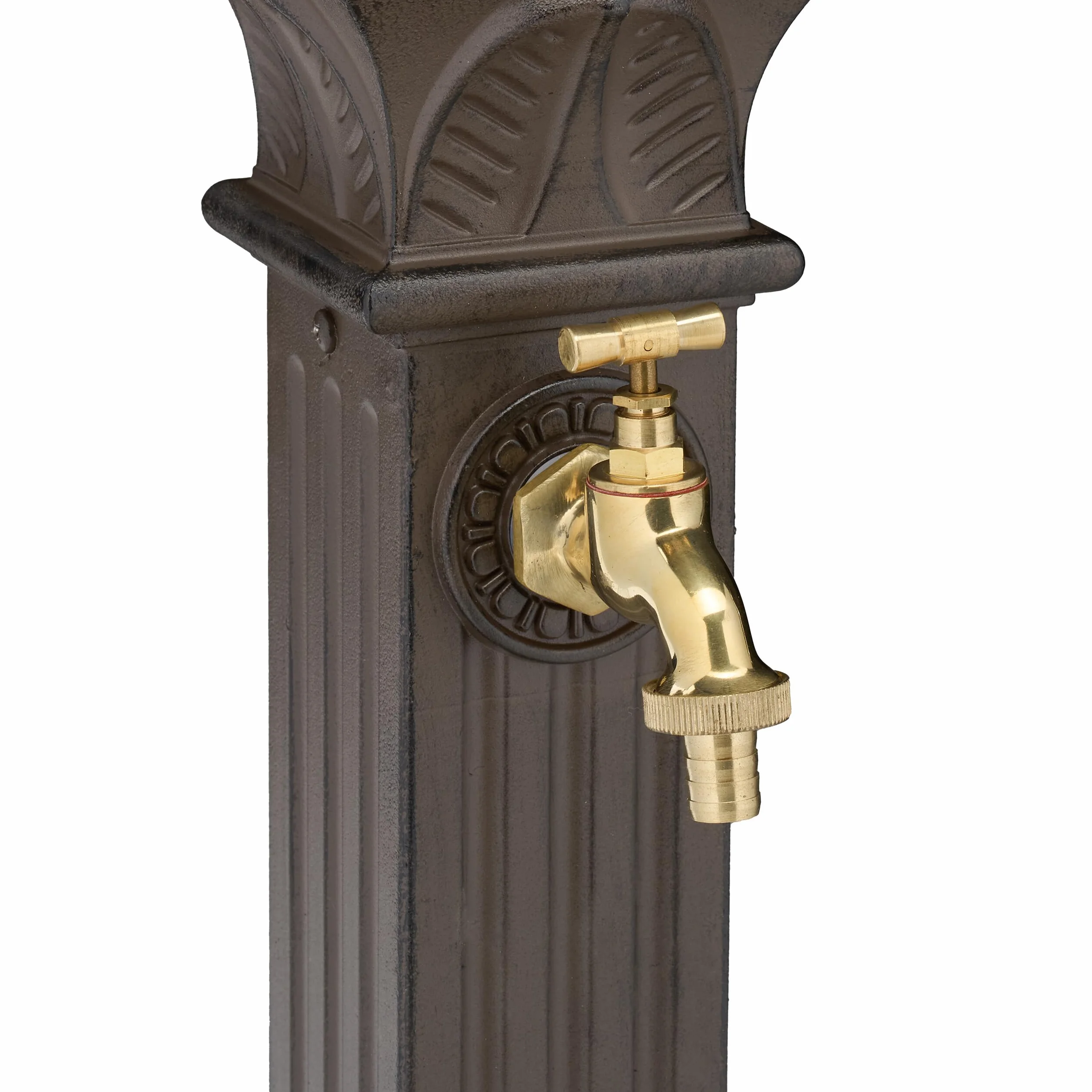 Relaxdays Fontana da Giardino in Stile Antico, Fontanella a Colonna con Rubinetto e Vaschetta, HLP: 82x29x33 cm, Marrone