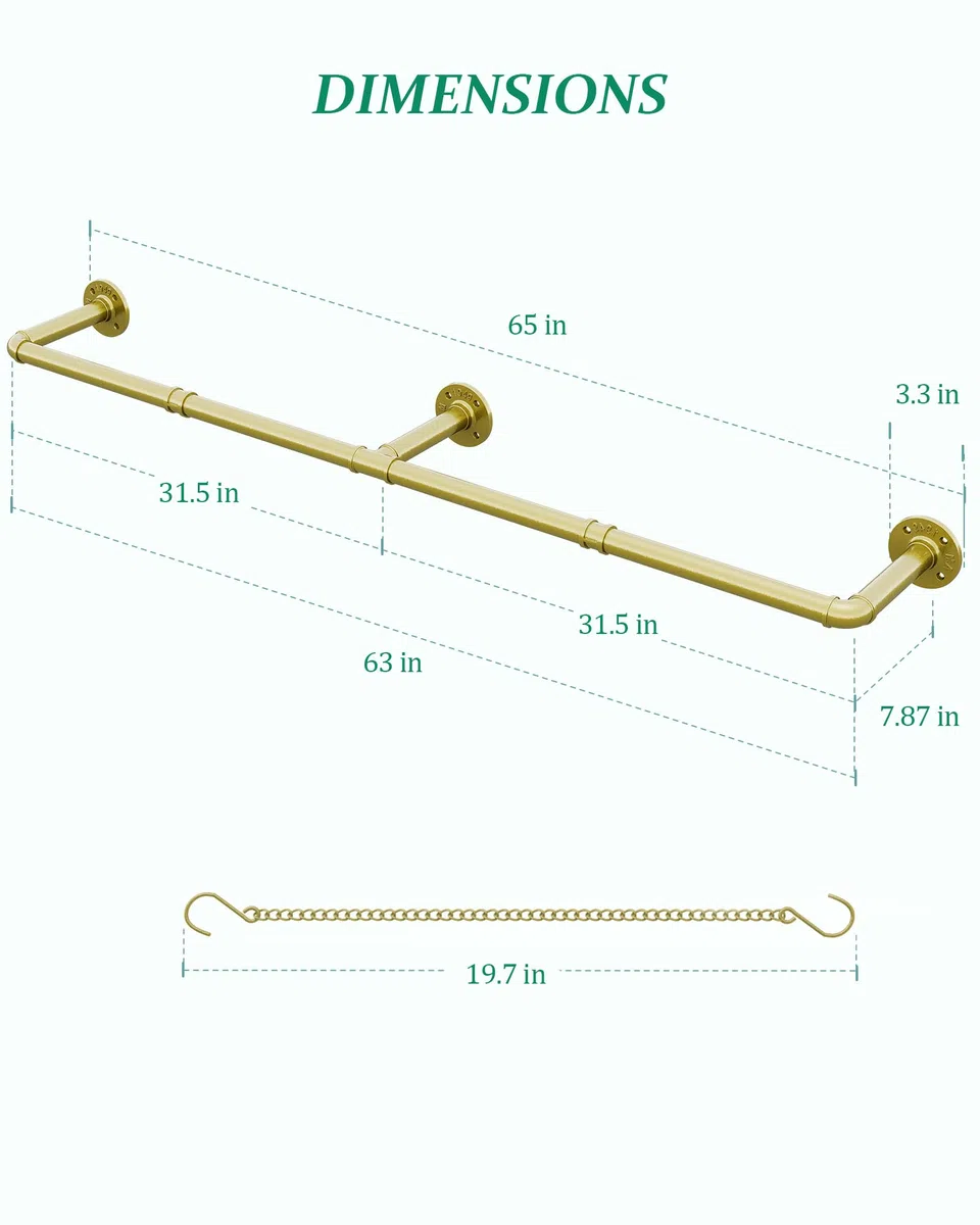 SOFITORG Appendiabiti per piante da interno, fioriere sospese per piante da interno con 6 catene sospese, asta per piante da parete per soffitto di finestre, 165 cm, metallo/oro..