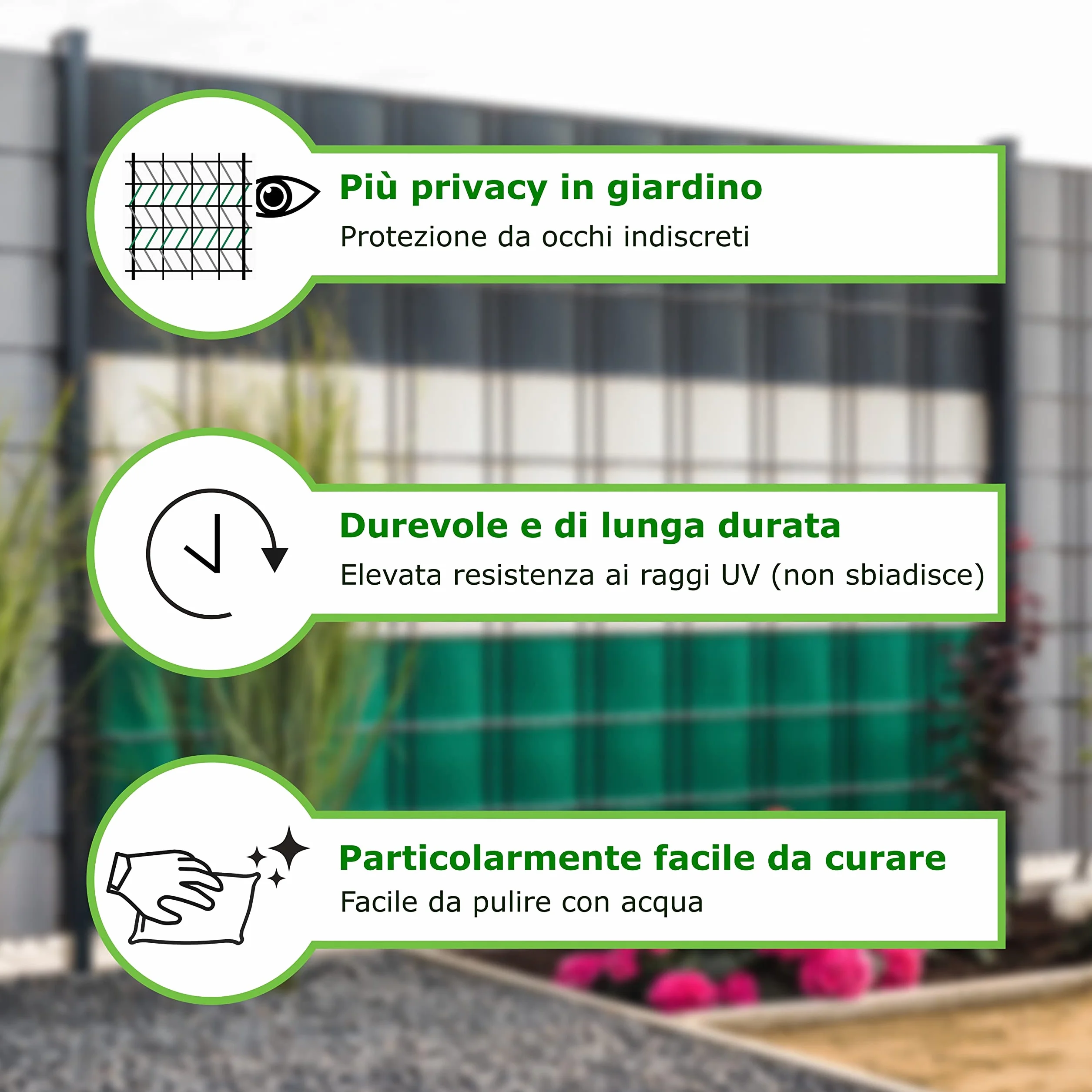 Workinghouse Schermo privacy in PVC per recinzione a doppio picchetto - schermo privacy da giardino con clip - 450g/m² - 50m x 19cm, schermo privacy per recinzione, pellicola per recinzione
