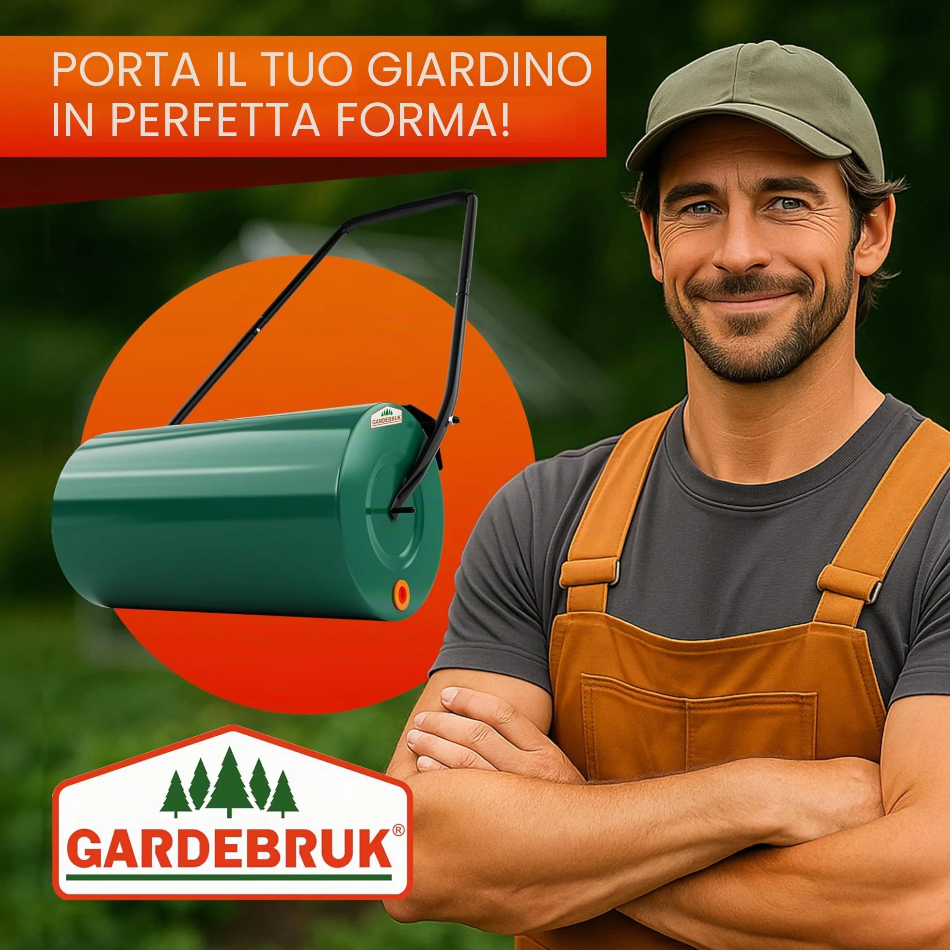 Gardebruk Rullo da Giardino 60 cm Ø32 Capacità 50 L Apertura Laterale Livellare Prato