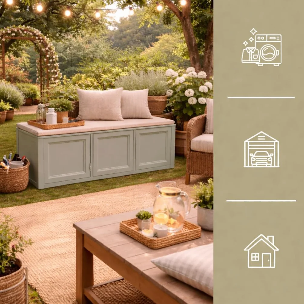 Baule Contenitore in Plastica 125 x 40 x 42 cm – Cassapanca Salvaspazio per Balcone, Terrazzo e Ambienti Esterni Coperti (Taupe)