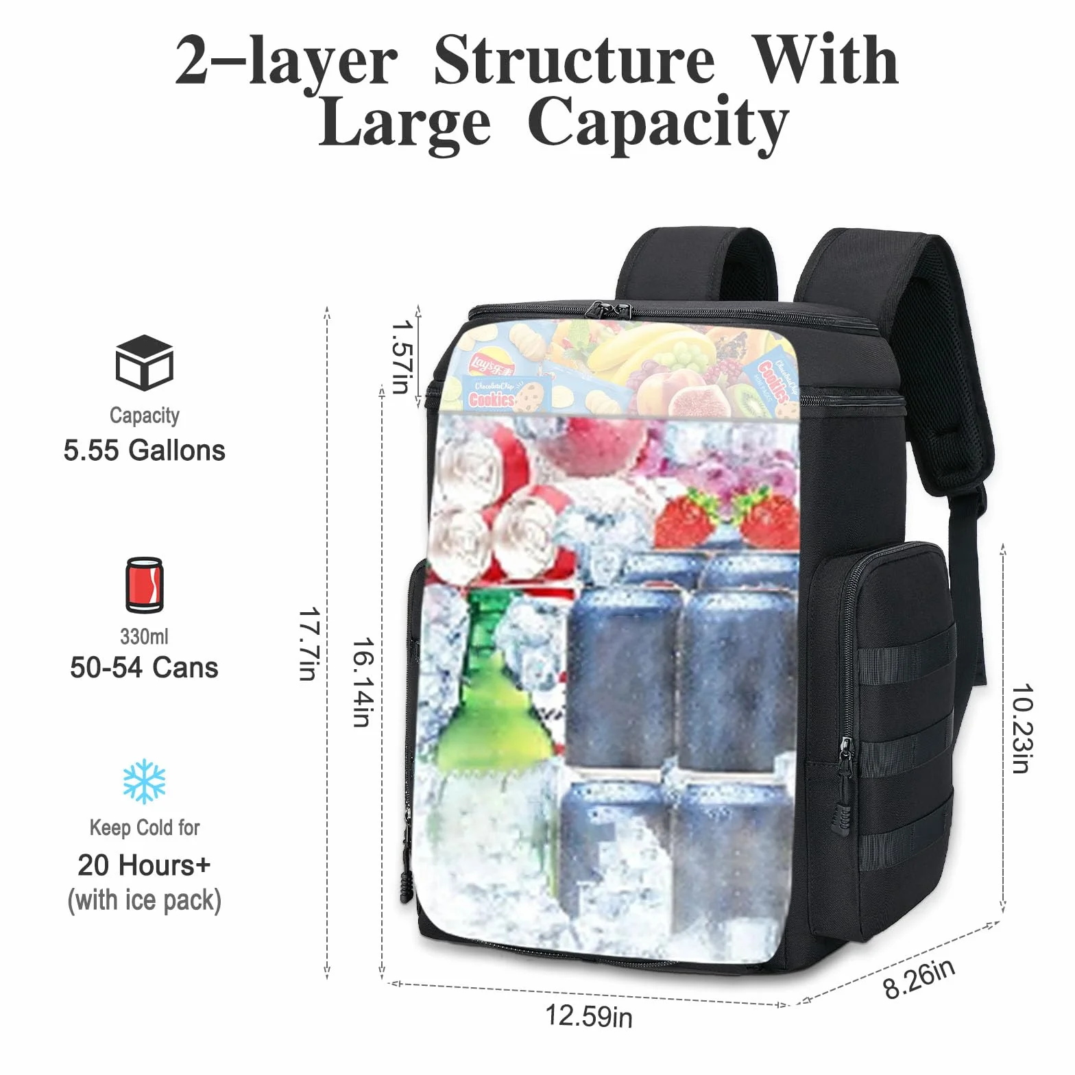 Borsa Termica Zaino 30L: Borsa a Tracolla Uomo, Doppiamente Isolata e Regolabile, Borsa Frigo per Picnic, Campeggio, Spiaggia - Nero