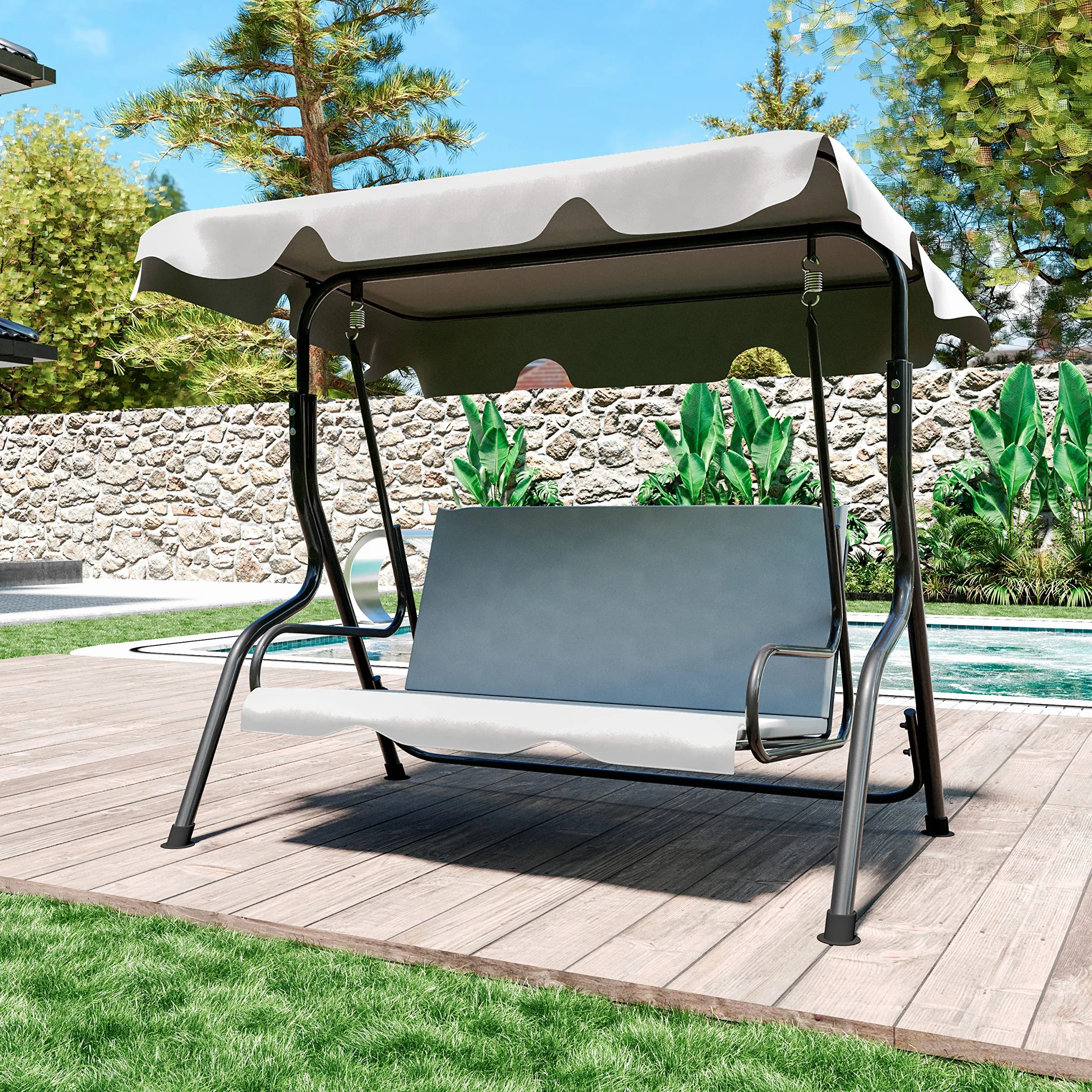 Arreditaly Dondolo 3 Posti Con Tettuccio Parasole Regolabile Cuscini Imbottiti Struttura Robusta In Acciaio Verniciato Da Esterno Giardino Balcone Terrazzo Piscina 170 x 110 x 153 Cm (Grigio)