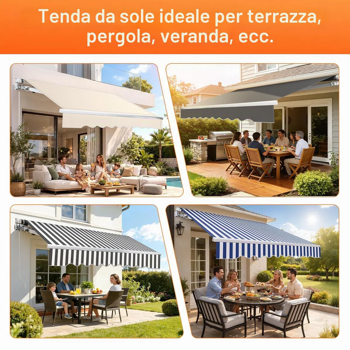 Tenda da sole 350x300 cm manuale a bracci articolati anti-UV impermeabile alluminio poliestere
