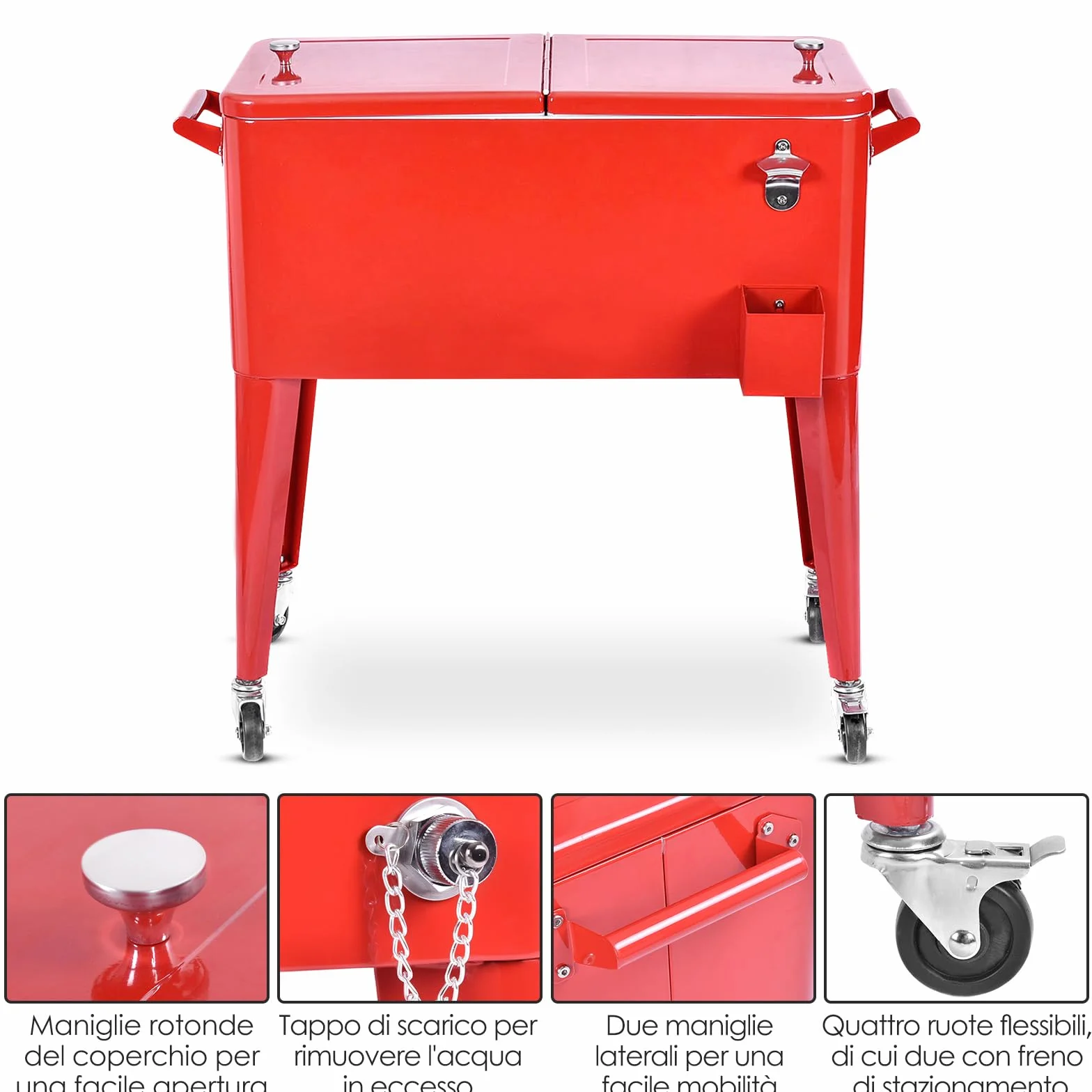 COSTWAY Carrello Portavivande Refrigerante 76L con Ruote Bloccabili e Apribottiglie 79x40x87 cm