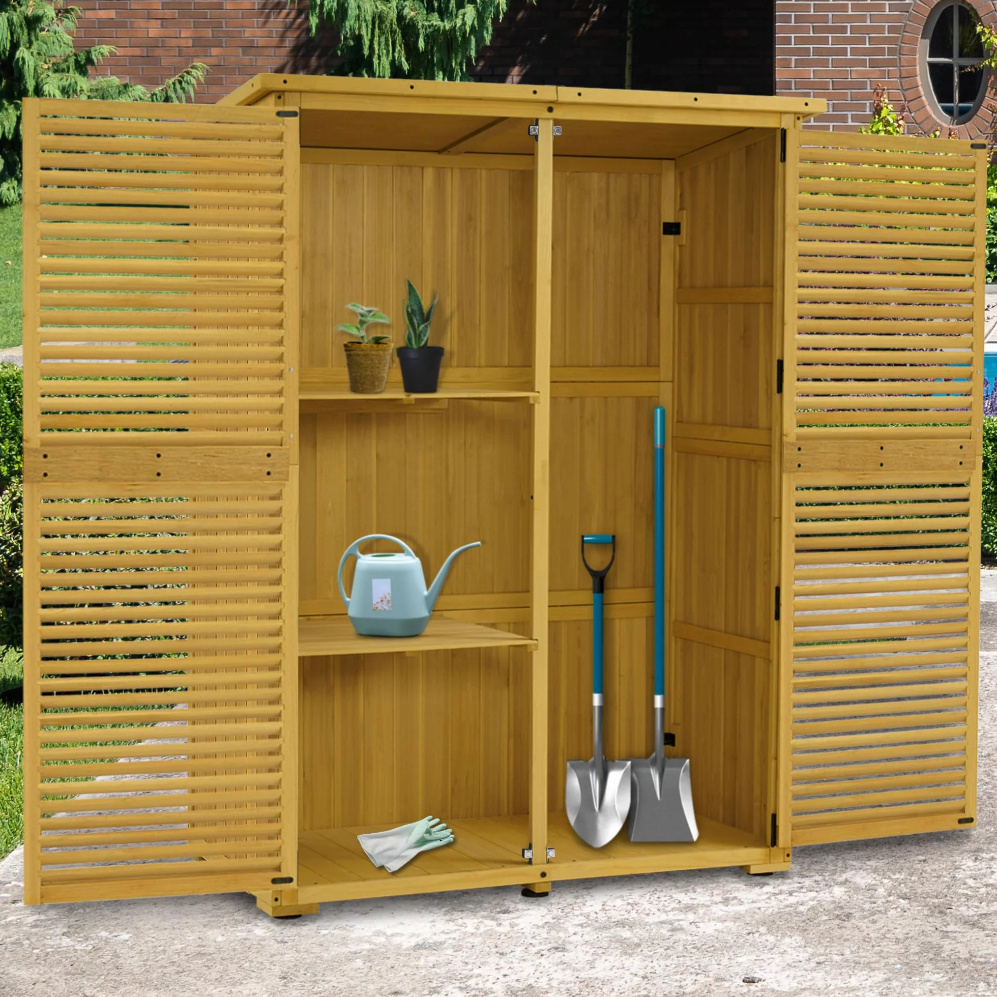 M MCombo armadio da giardino in legno, casetta da giardino piccola resistente alle intemperie, casetta per attrezzi da esterno, per area esterna balcone terrazza, 59×129×168 cm, 0901D-1 (natura)