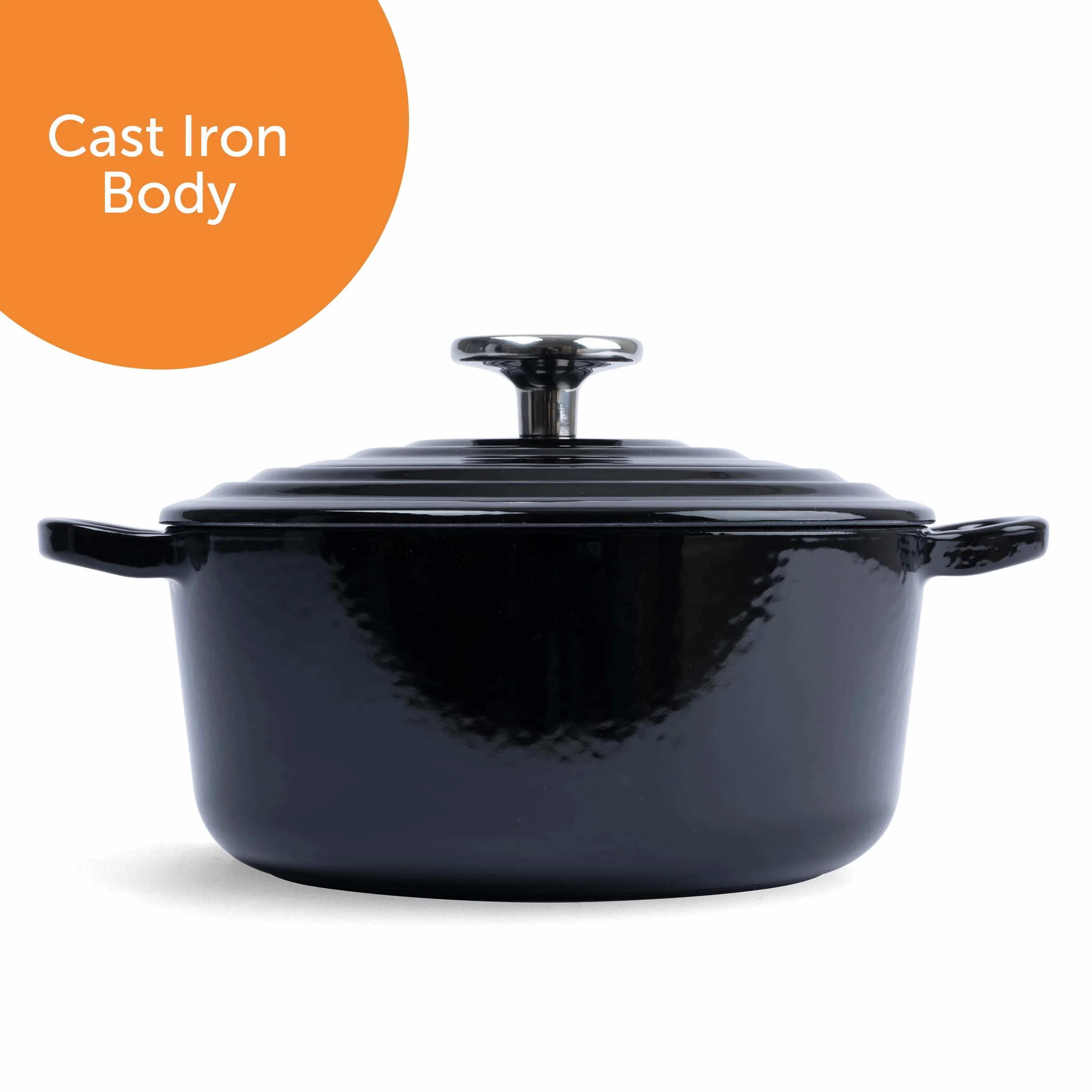 BK Cookware Ghisa Smaltata Tedesca, 24 cm/4,2 litri Casseruola avec Couvercle, Forno Olandese, Fornello a Induzione, Lavabile in lavastoviglie, Forno fino a 220°C, Nero