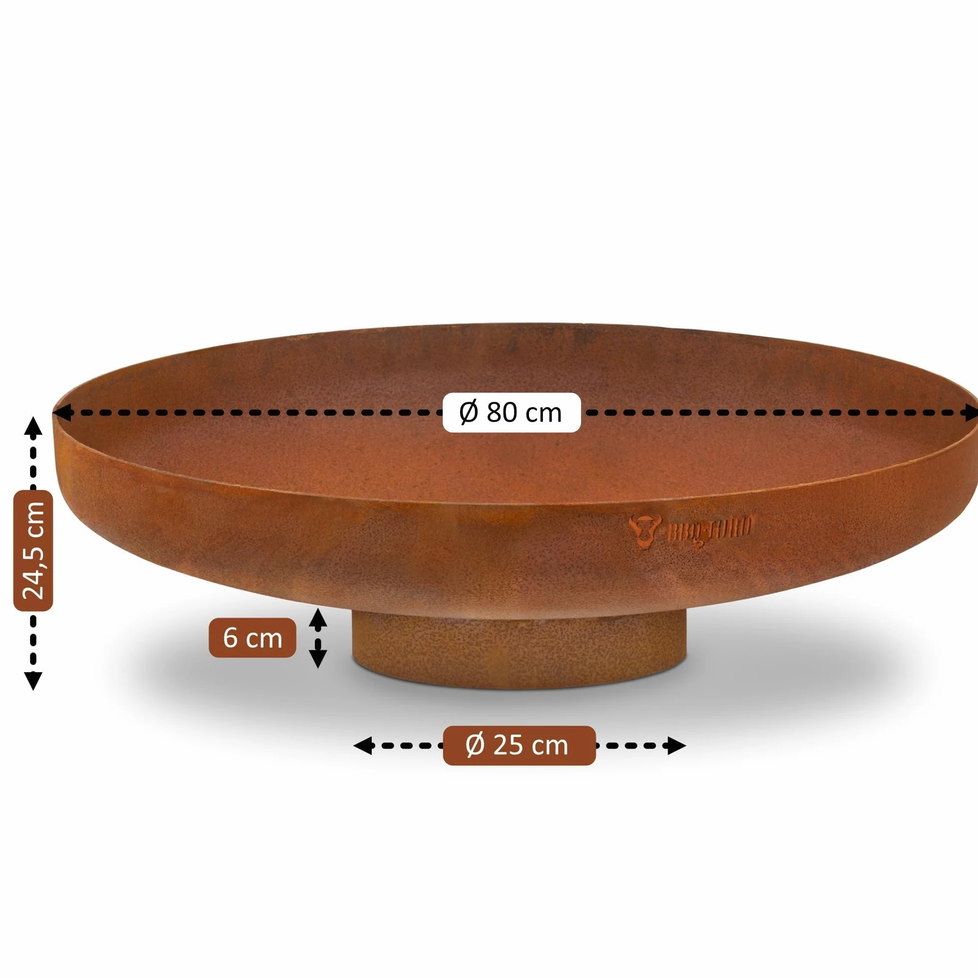 BBQ-Toro Braciere Ø 80 cm effetto ruggine da esterno con gamba di supporto per giardino