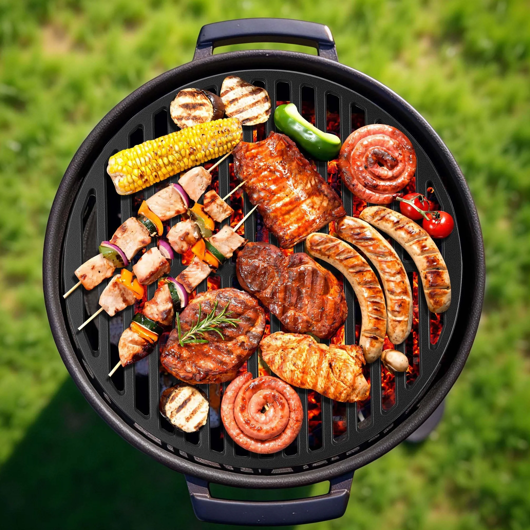 Wiltec Griglia rotonda in ghisa 54,5 cm per barbecue tondo a carbone e a gas