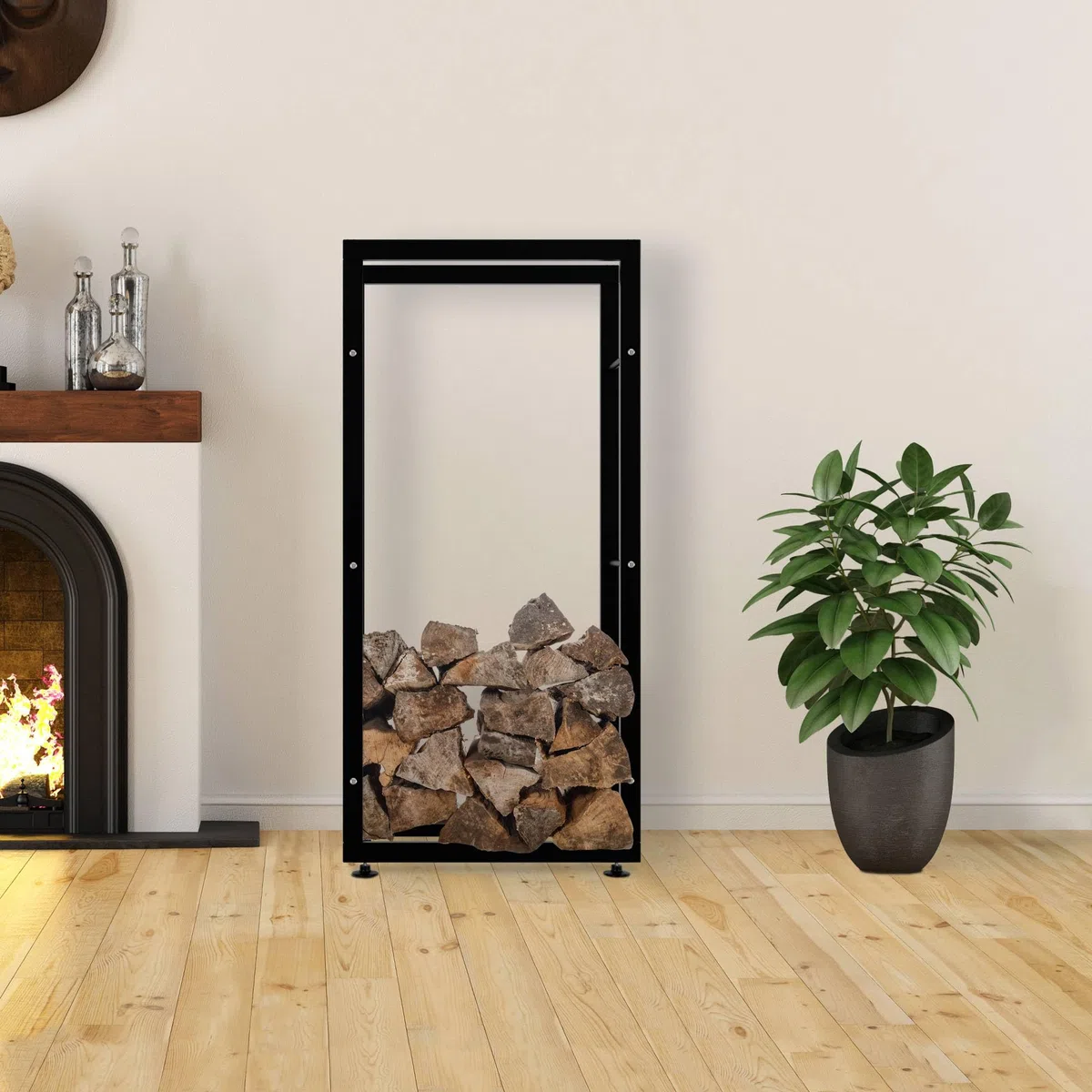 CLP Esclusivo portalegna KERI V2 in Metallo, seconda Scelta, 8 Misure, 2 Colori, Nero, 25x60x125 cm