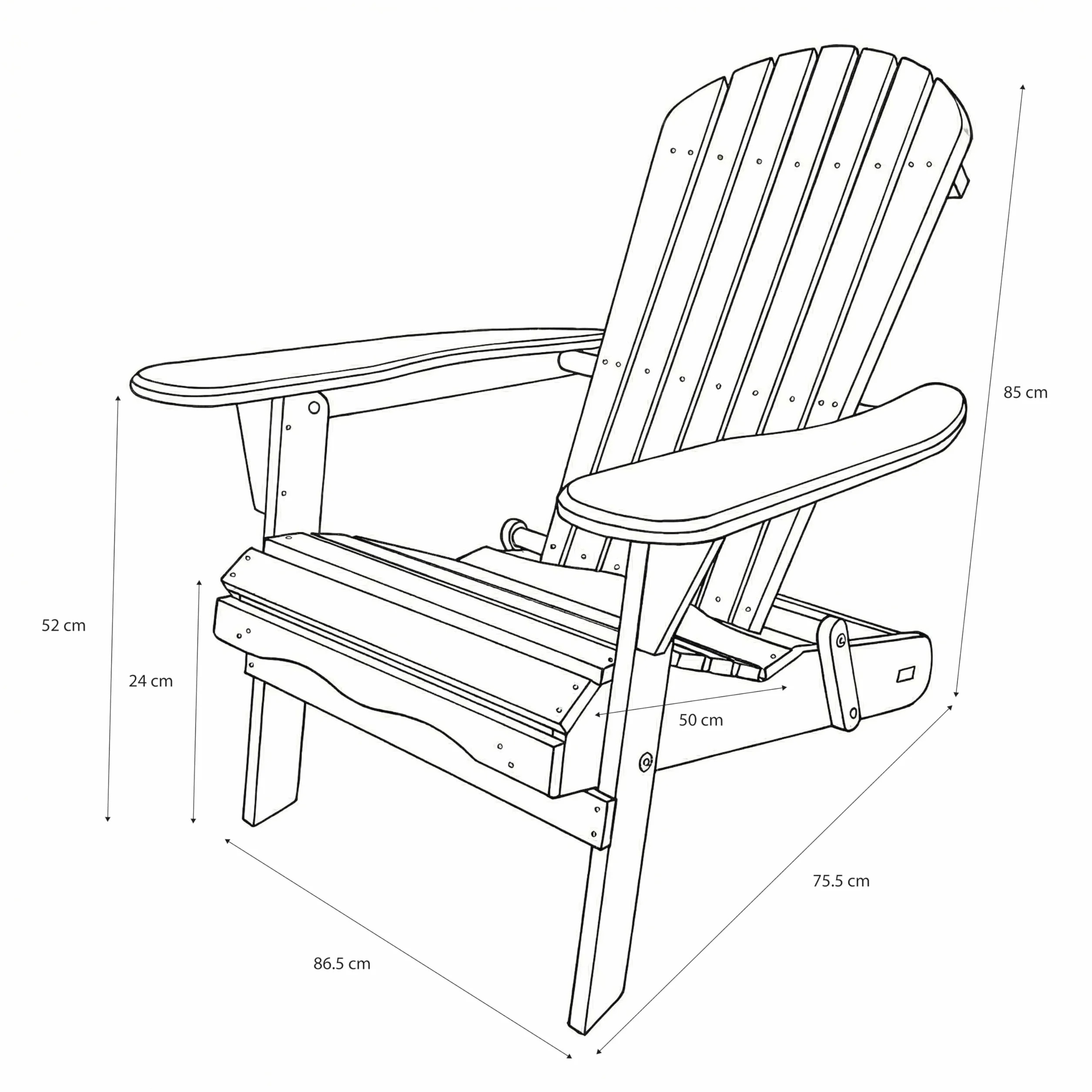 AXI Rosalie Sedia Adirondack in Legno, Pieghevole, color Grigia | Sdraio da Giardino / 100% Legno di Hemlock per 1 Persona con Braccioli e Schienale Alto | 75,5 x 86,5 x 85 cm