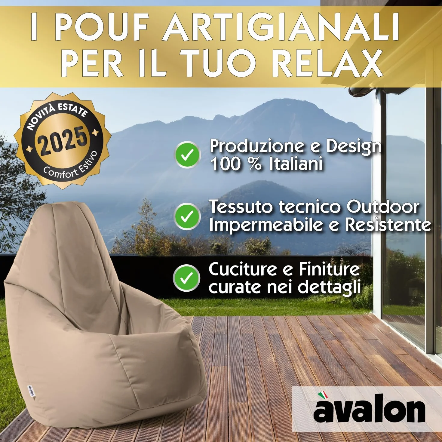Avalon Pouf Poltrona Sacco da Esterno Grande L Samba 80x80x125cm Arancio Impermeabile Antistrappo