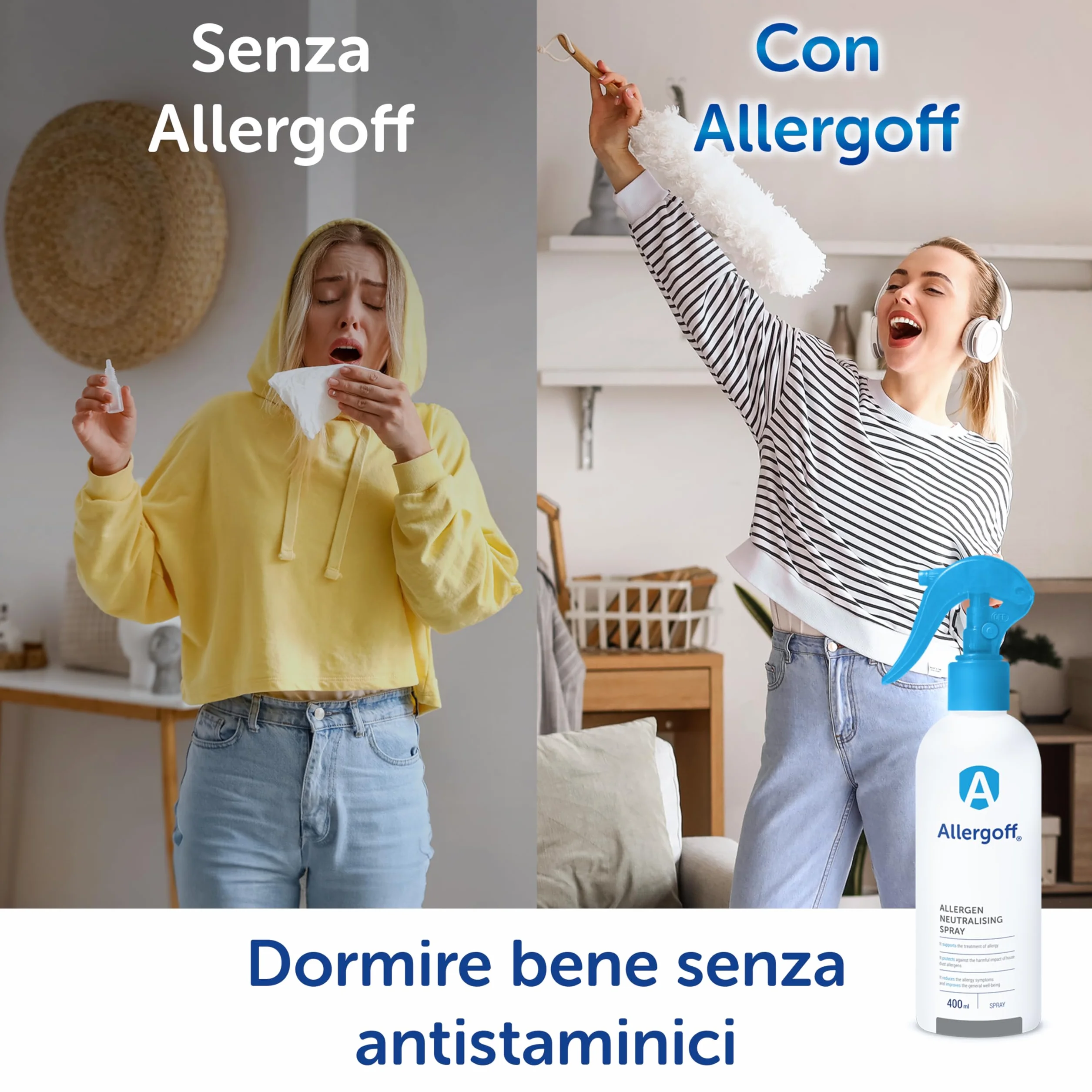 Allergoff Spray Antiacaro 400ml Atossico per Materassi e Cuscini Controllo Acari