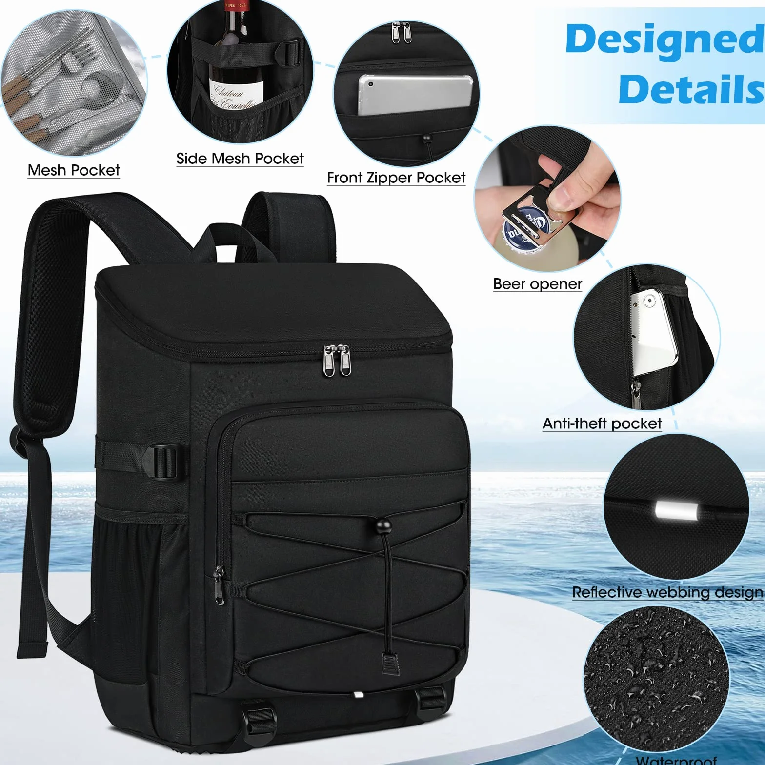NUBILY 30L Zaino Termico Impermeabile Isotermica Borsa Termica Porta Pranzo Refrigerante Borsa Frigo Grande Borsa da Picnic Scatola per Il Pranzo Pasti Campeggio Barbecue Trekking Nero