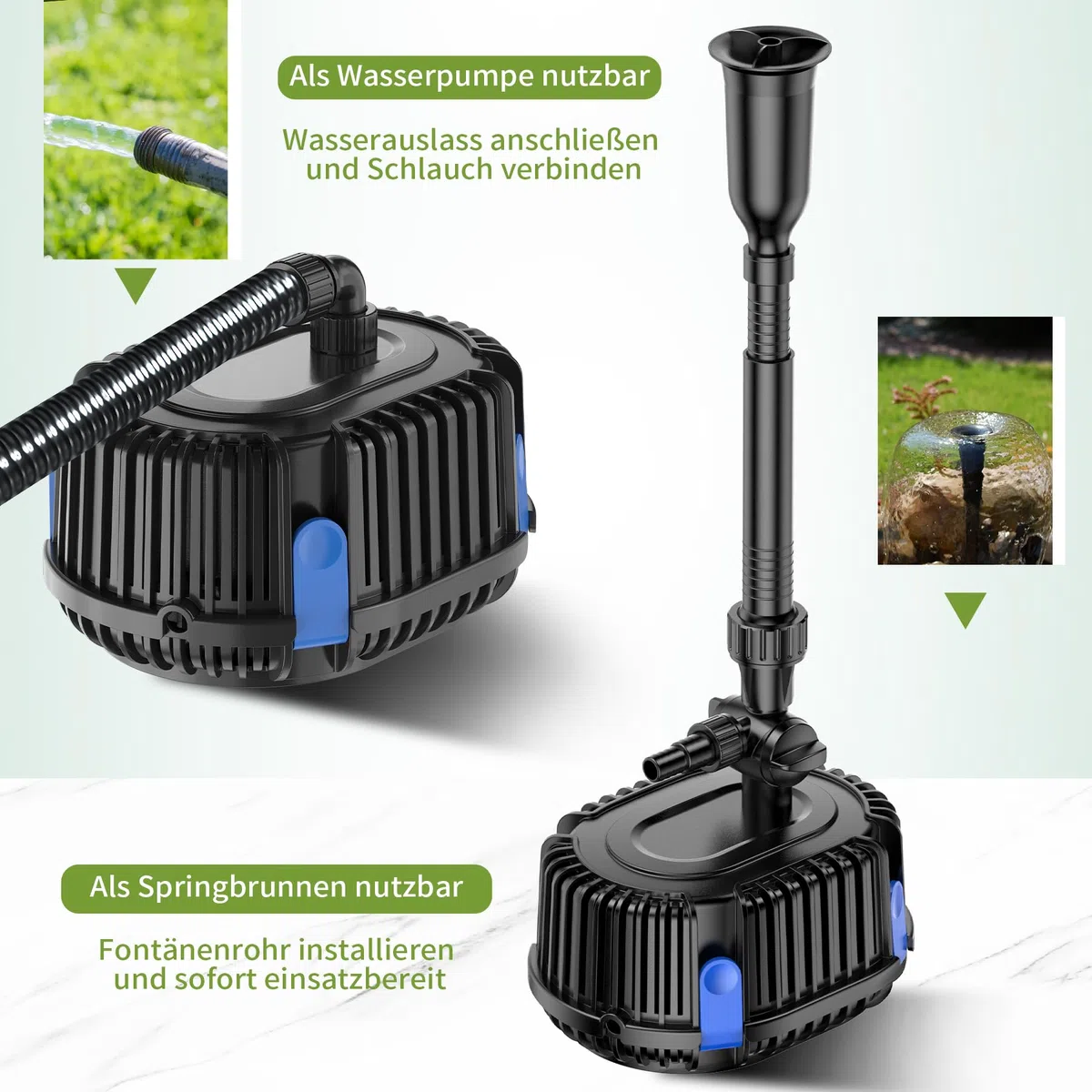 Forever Speed Pompa per Fontane Esterna 1000L/H 20W Multifunzione per Giardino e Laghetto