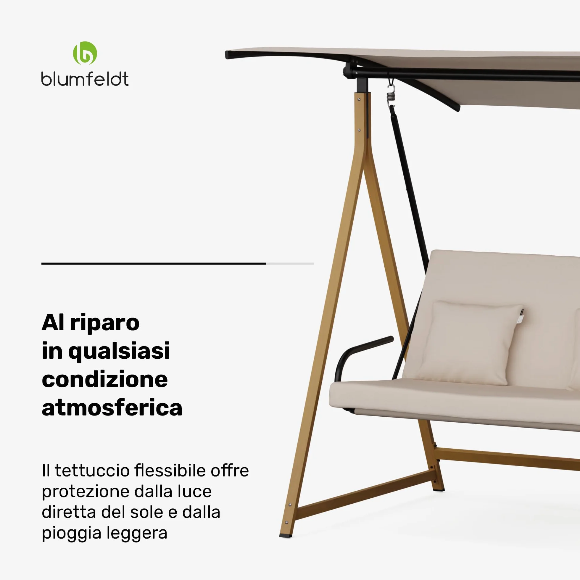 Blumfeldt ZenGrove - Dondolo da Giardino, Dondolo da Esterno a 2 Posti con Tettuccio Regolabile, Telaio in Acciaio Verniciato a Polvere, Cuscini Spessi, Capacità: 160 kg