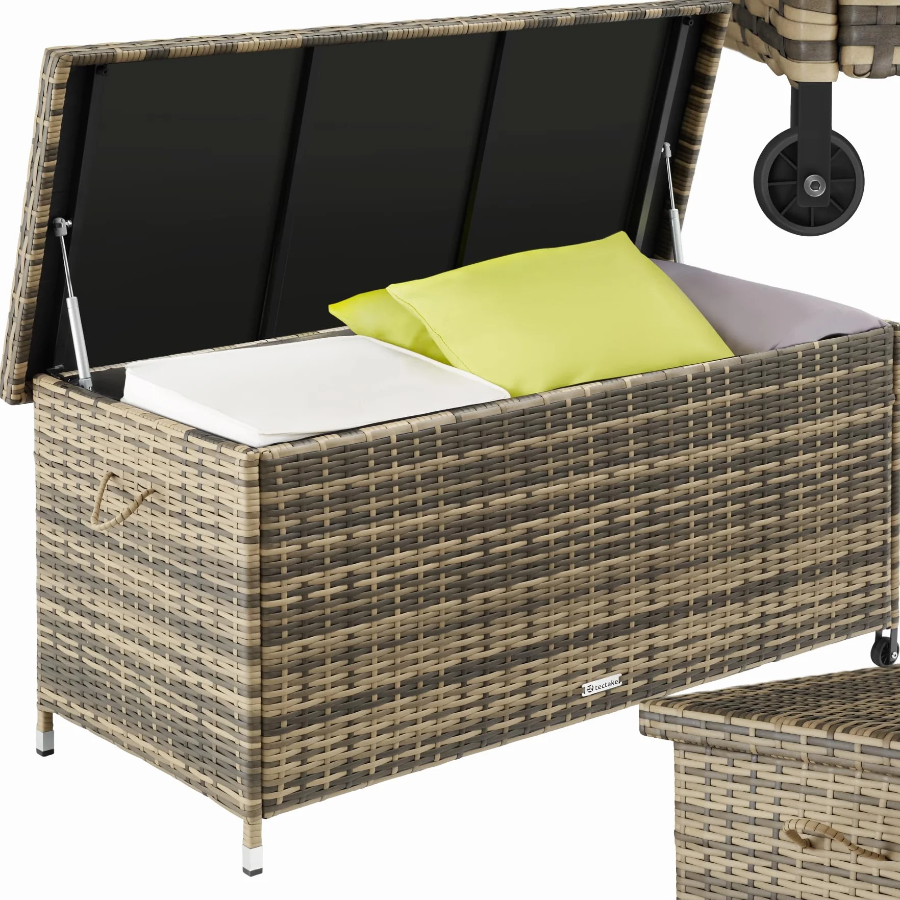 tectake Box Contenitore da Esterno Acciaio Polyrattan 120x55x61,5cm 270 L