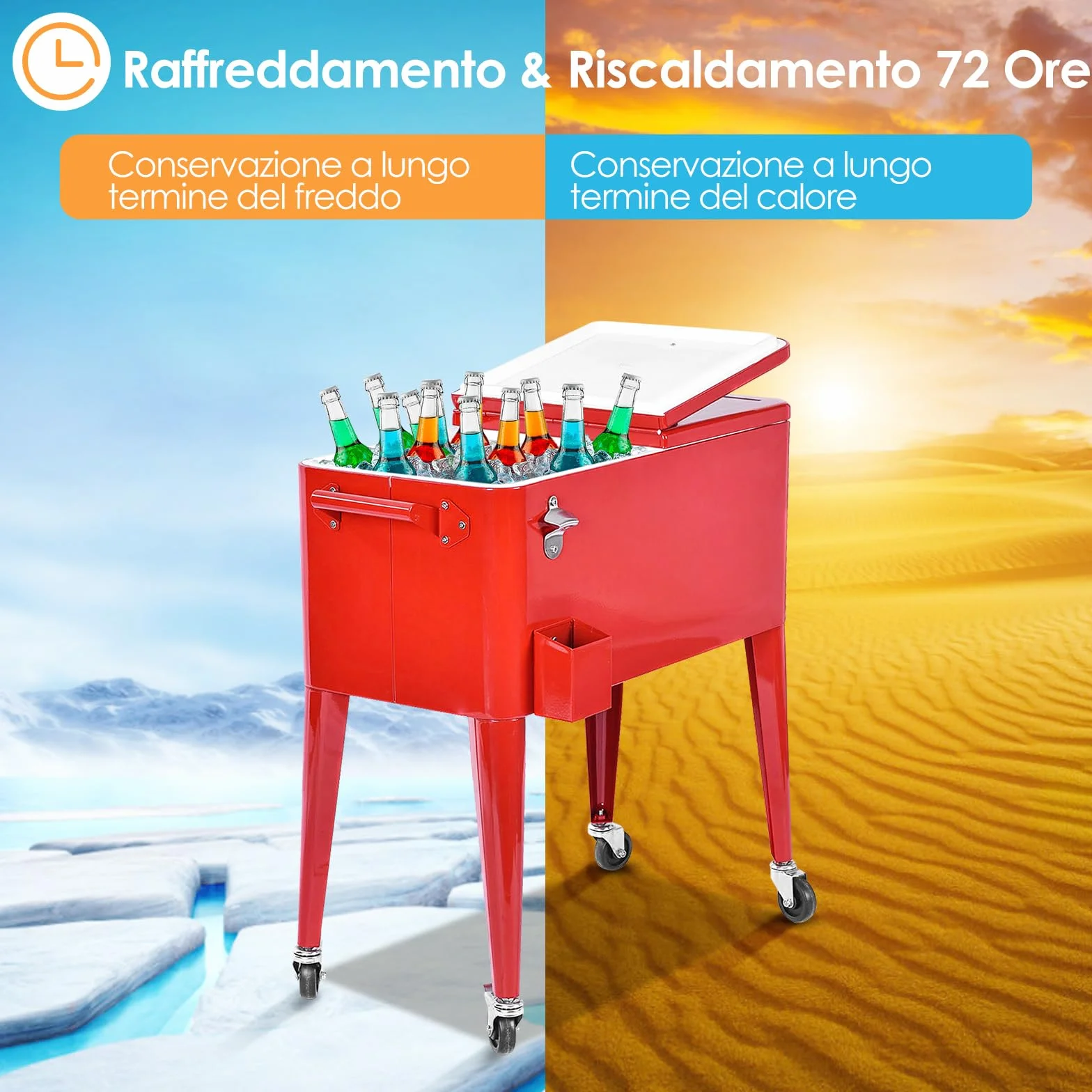 COSTWAY Carrello Portavivande Refrigerante 76L con Ruote Bloccabili e Apribottiglie 79x40x87 cm