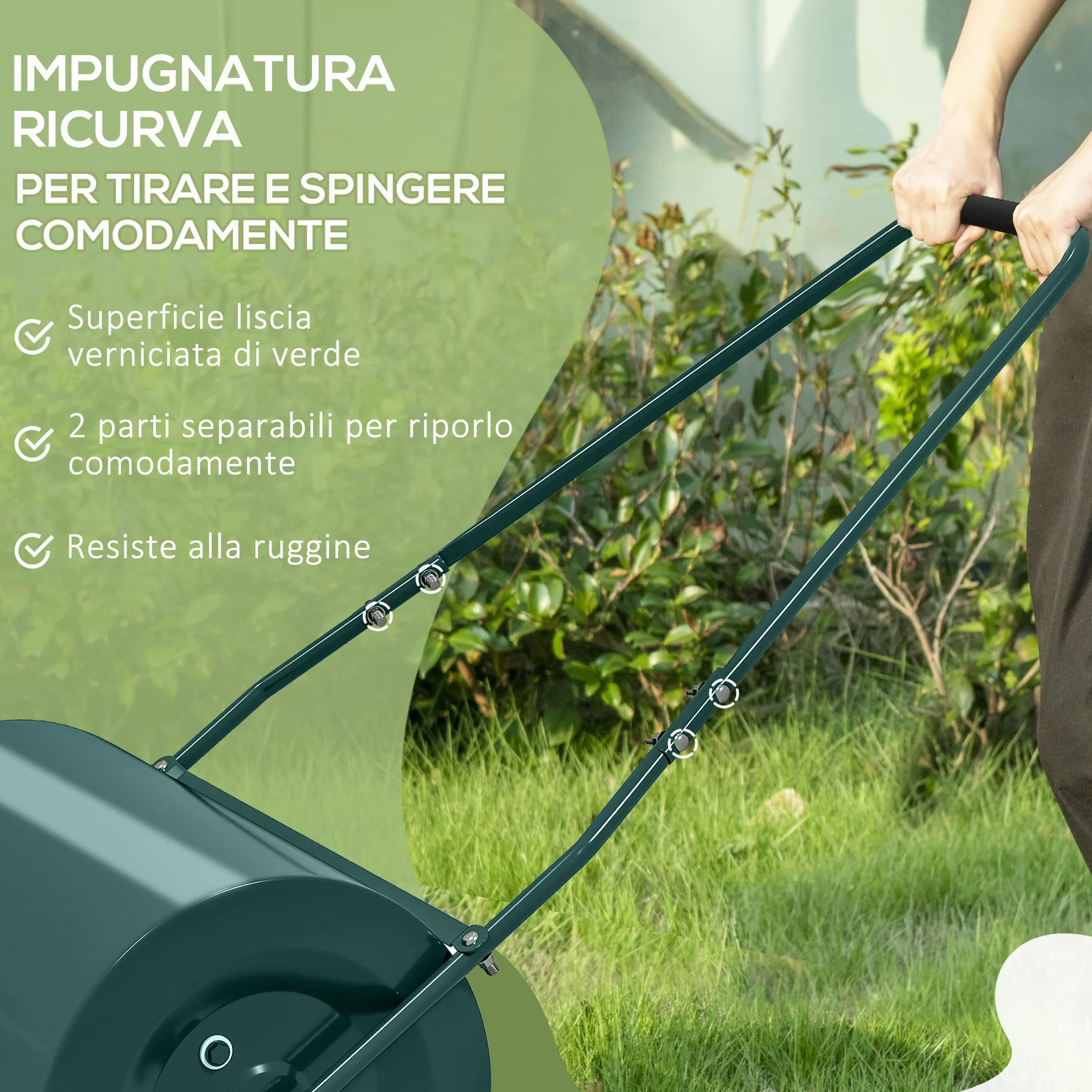 Outsunny Rullo per Prato da 30L di capacità con Maniglia Imbottita, Rullo Giardino in Acciaio Riempibile con Acqua/Sabbia, 102x50x30 cm, Verde Scuro