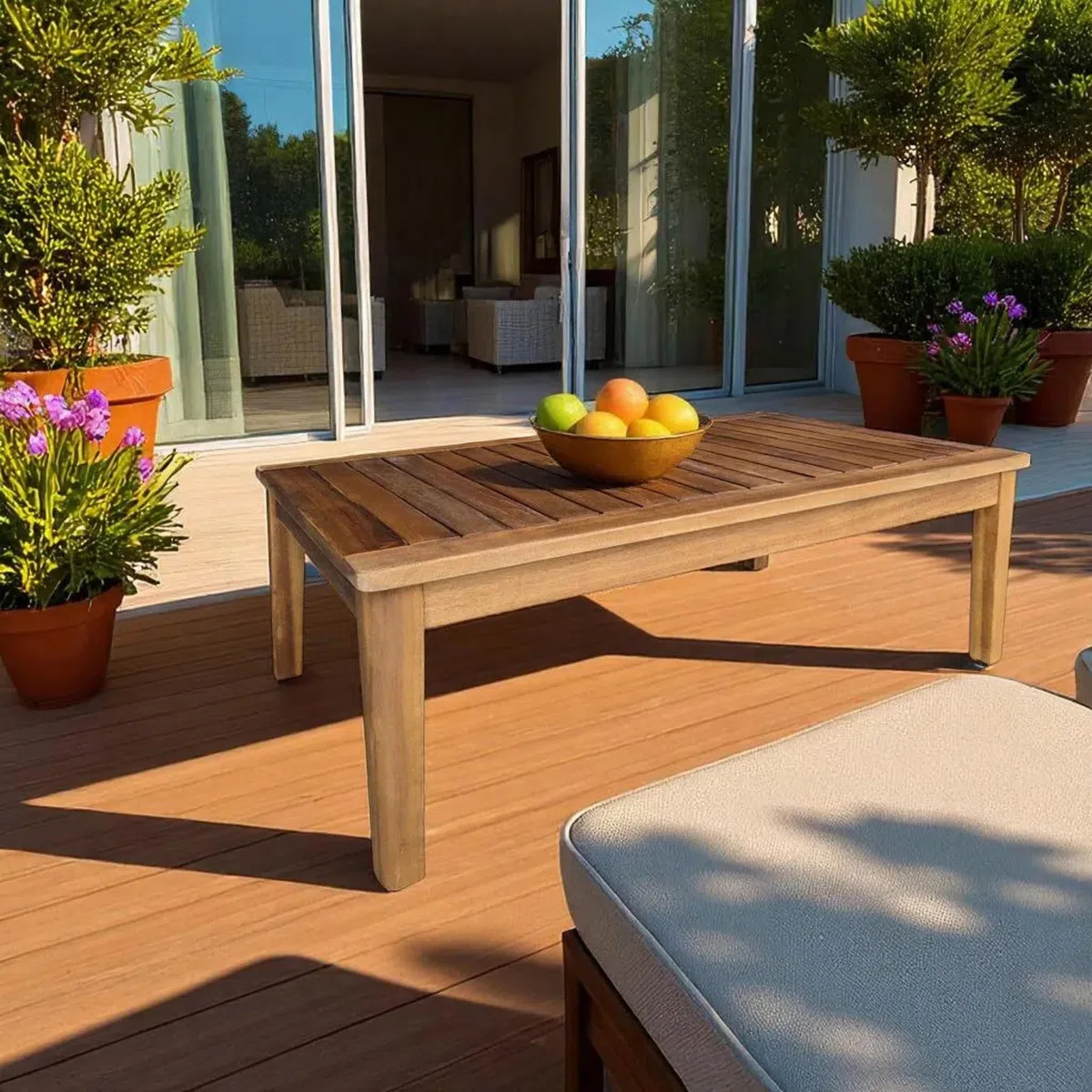 Tavolino da giardino in legno di acacia oliato 80 x 50 cm - Tavolo da salotto in legno massello