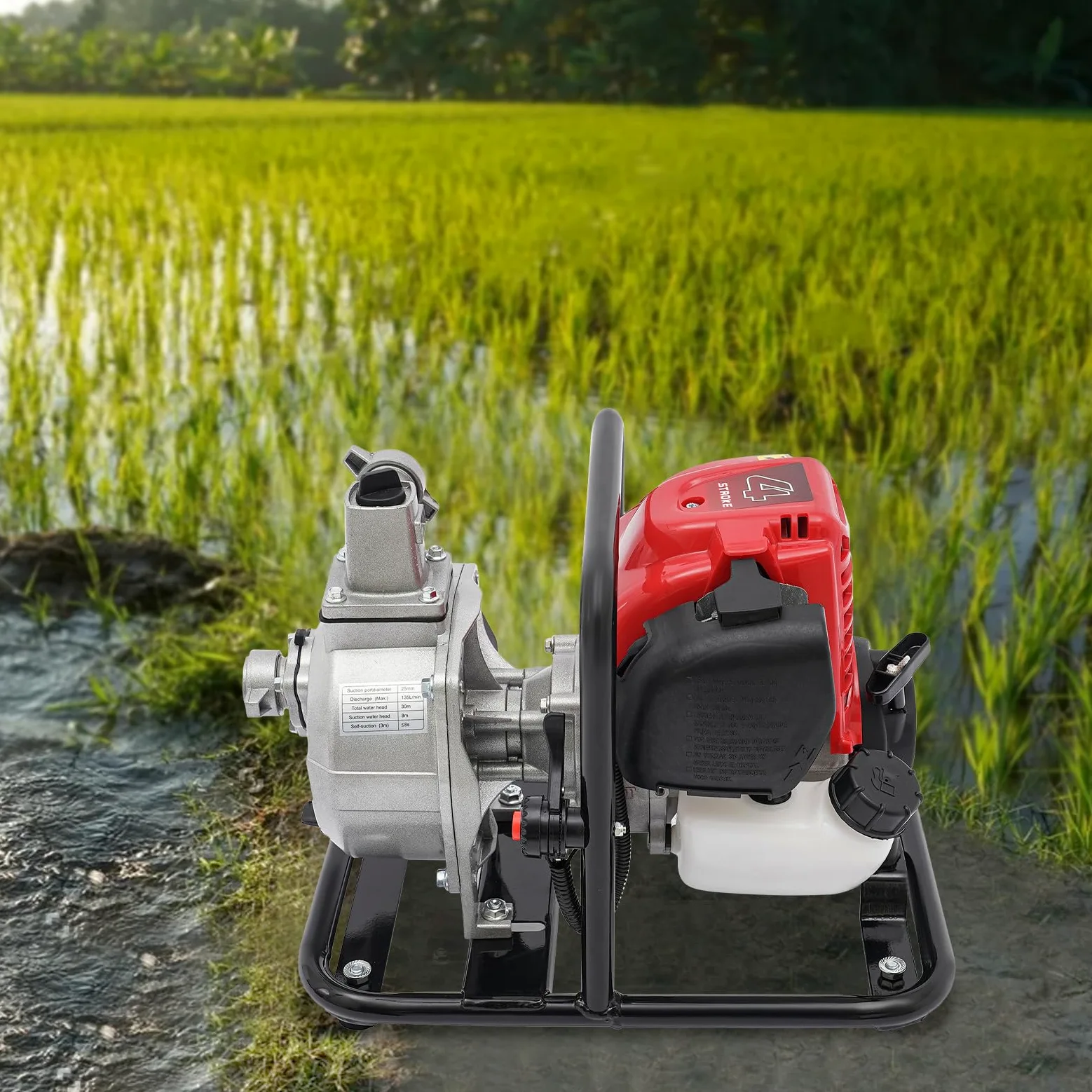 Pompa dell'acqua a benzina 38cc 1,2KW 30m 8500rpm motore 4 tempi base metallo maniglia