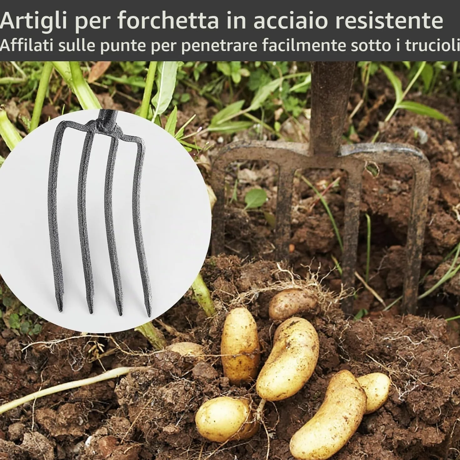 Forca per Vangare, 127cm Forca da Scavo da Giardino a 4 Denti in Acciaio con Manico a D in Metallo, Testa Forgiata 28cm, Ideale per Terreni Duri e Trapianti/Nero