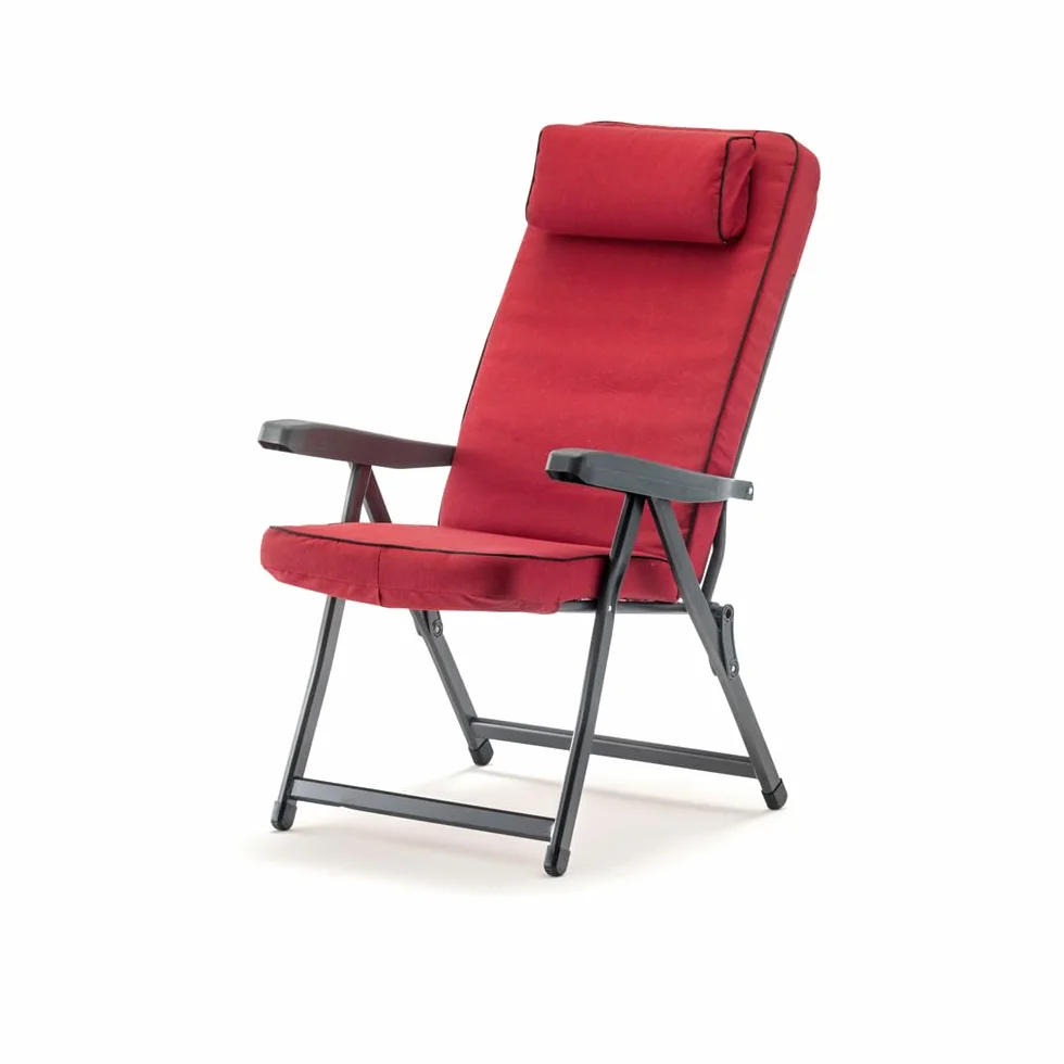 MA MAISON Sedia Reclinabile Imbottita 122x60x61 cm - con Poggiatesta, 6 Posizioni, Braccioli Ergonomici, Struttura in Acciaio, per Interno, Esterno - Made in Italy ROSSO