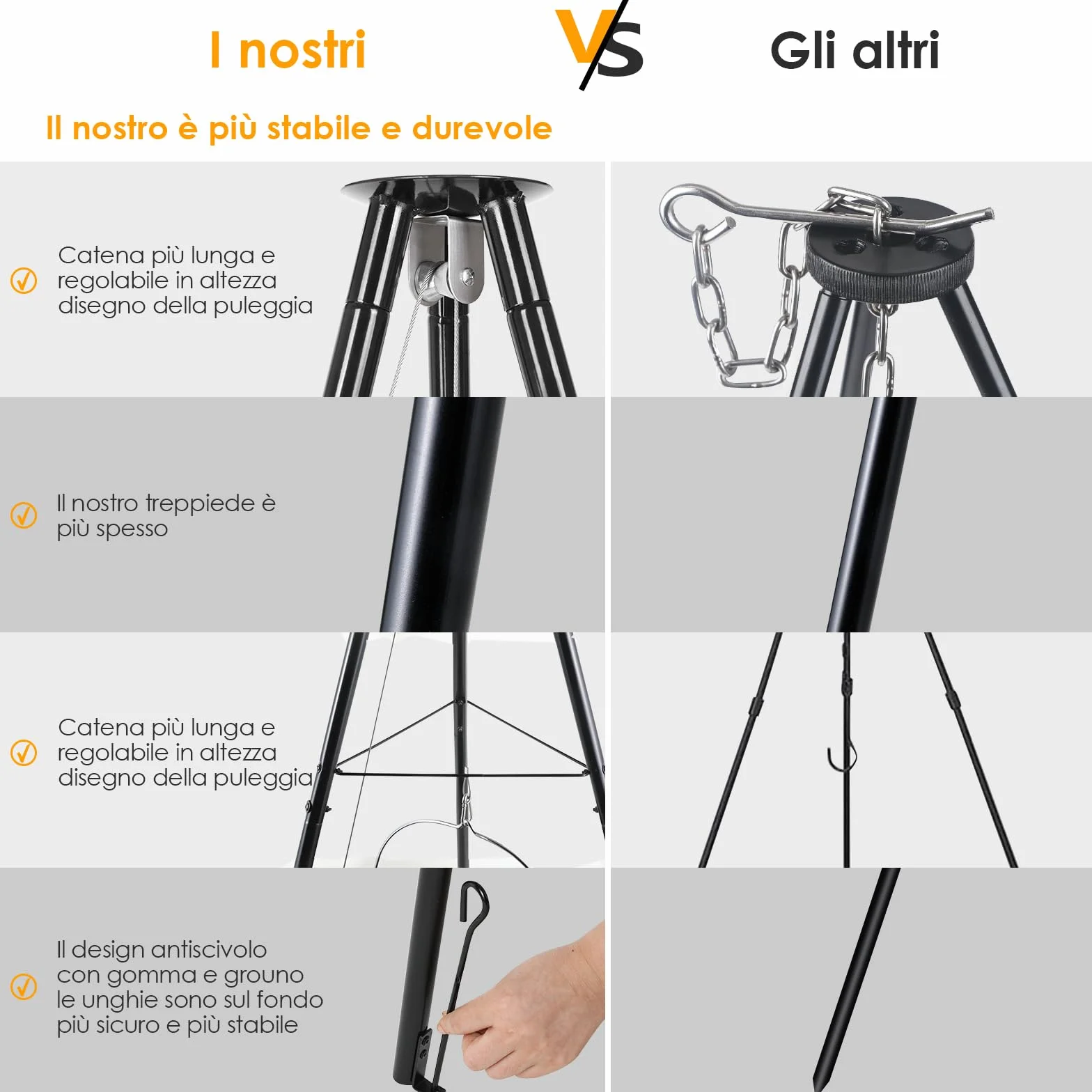 TLSUNNY Bollitore per Gulasch Ungherese Originale 10 L, Telaio per Treppiede con Regolazione, Set di Pentole per Gulasch, Pentola per Gulasch Smaltata, Treppiede Telescopico con Picchetti per Picnic