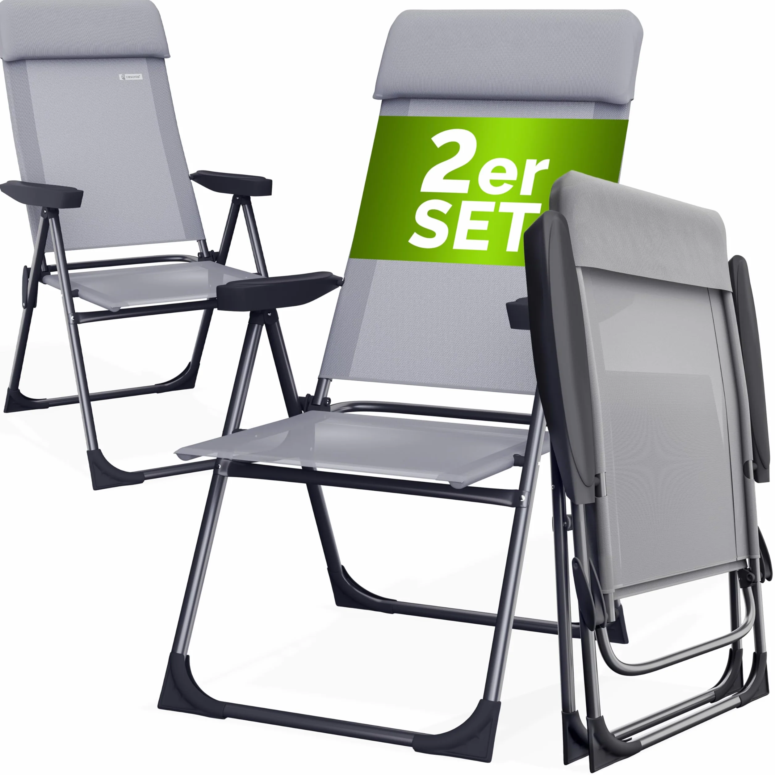 Casaria Set 2 Sedie da Giardino Pieghevoli Regolabili 7 Posizioni Alluminio