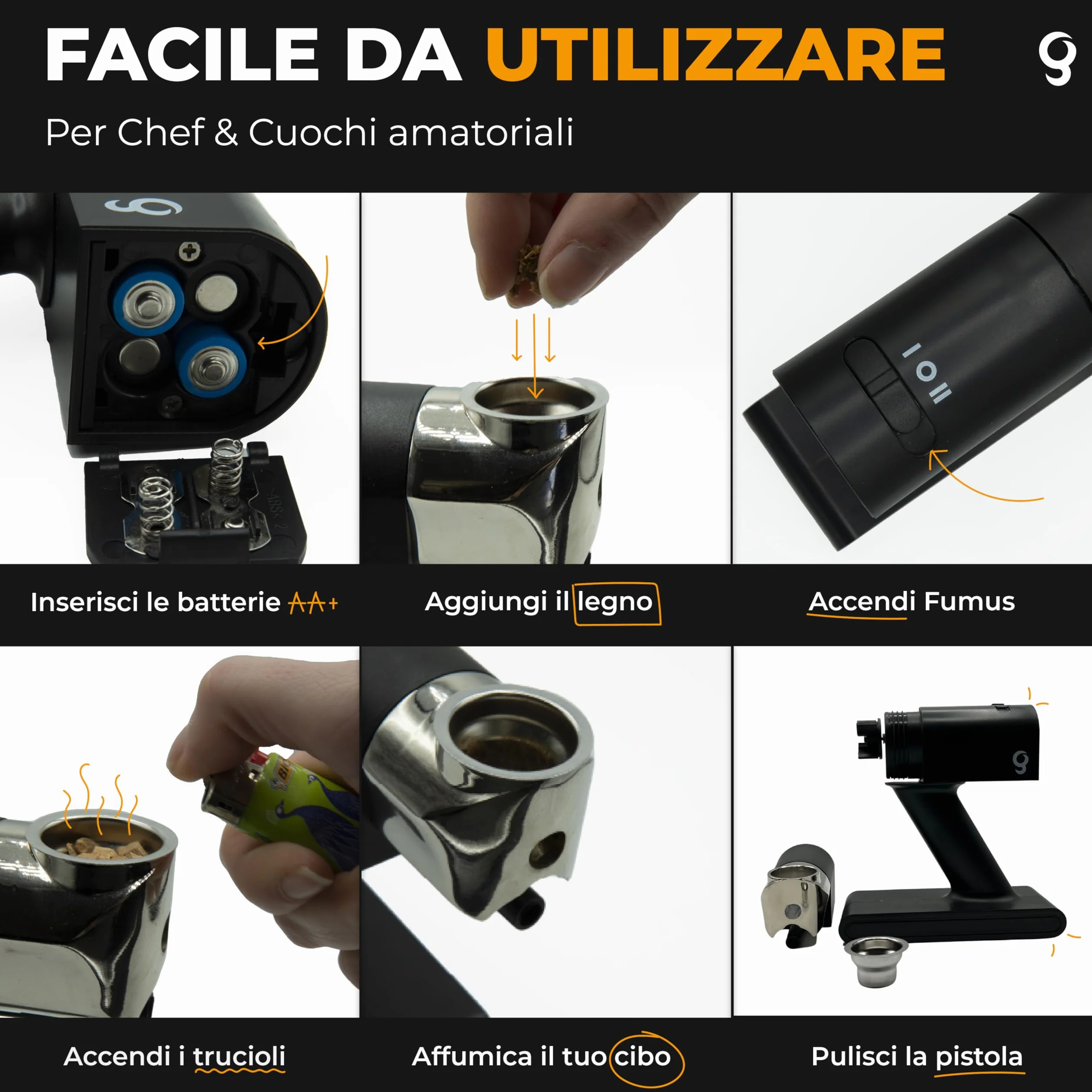 Fumus Affumicatore da Cucina 5 Gusti Trucioli Affumicatura 2 Velocità Smoker Whisky Disco Cocktail Ricettario