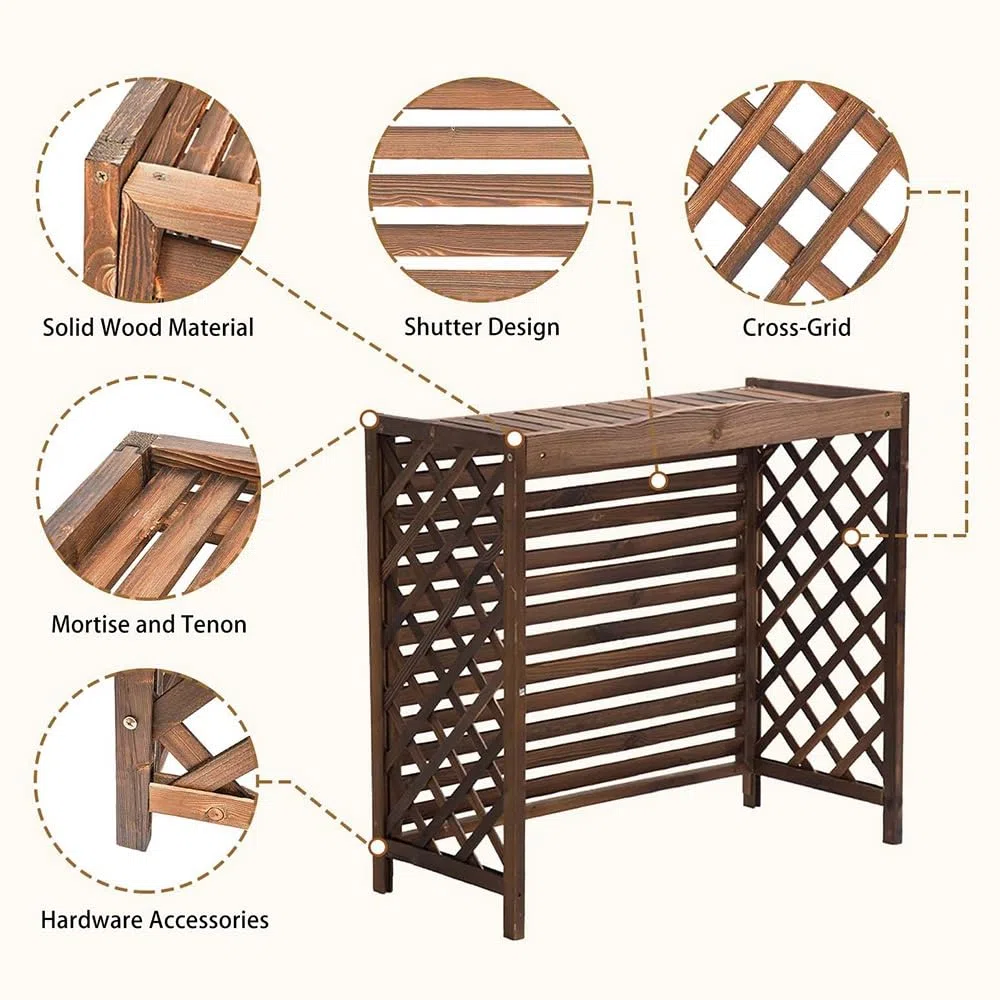 Copertura Condizionatore Esterno in Legno Massiccio, Copertura per Climatizzatore Tenda per Privacy Cornice Decorativa per Piante da Esterno per Giardino E Balcone(Small(85x35x75cm))