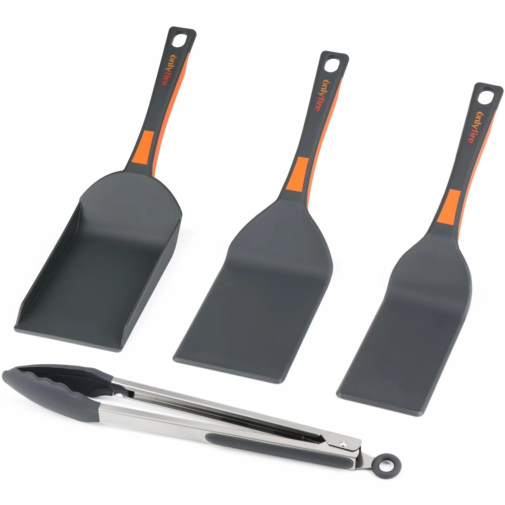 Onlyfire Kit Accessori per Griglia Barbecue in Nylon, 2 Spatole per Piastra, Pala per Piastre e Pinza da Cucina, Utensili per Barbecue e Cottura All'aperto, Lavabile in Lavastoviglie