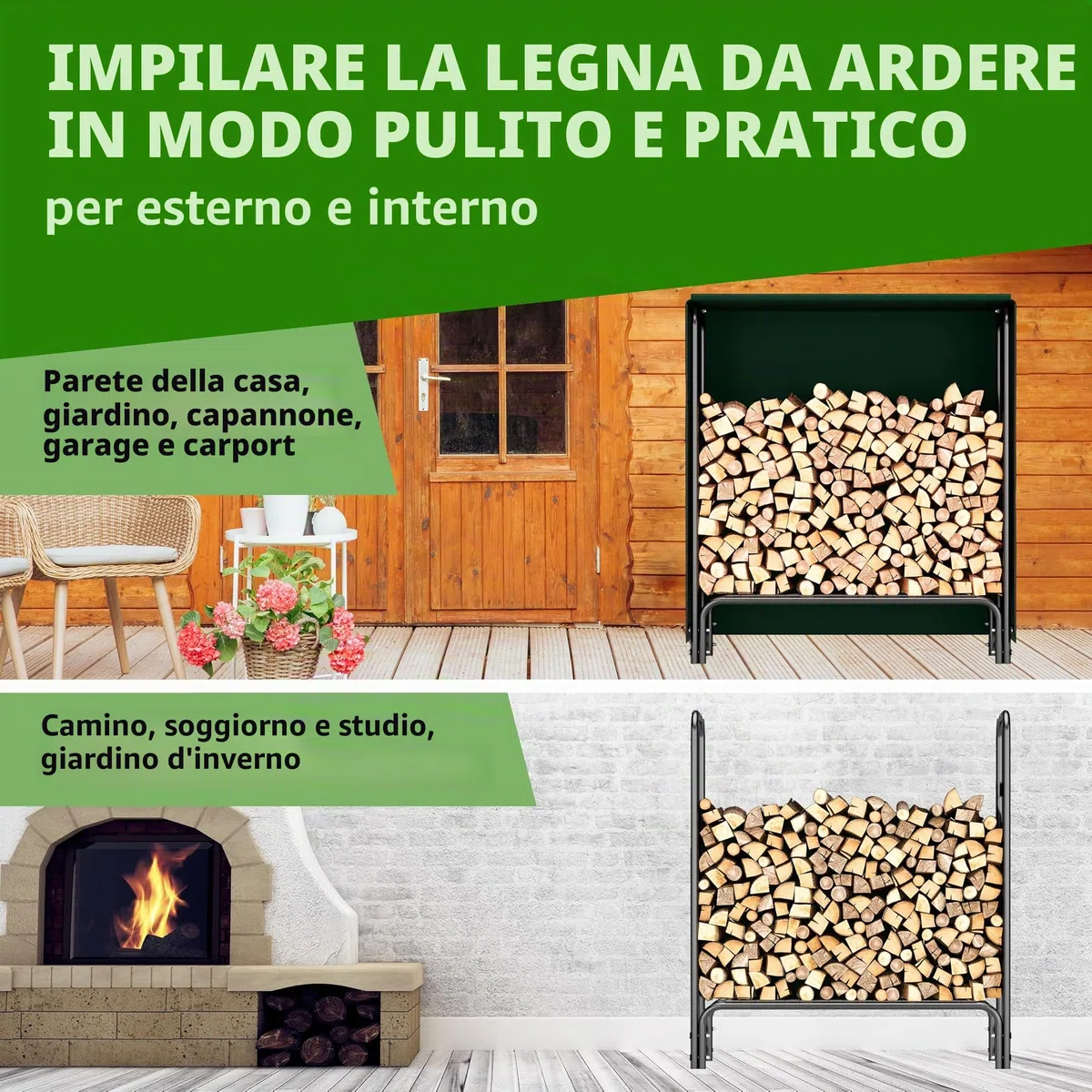 Mensola per legna da ardere S 100x36x116 cm czarna z pokryciem stalowa do 200 kg