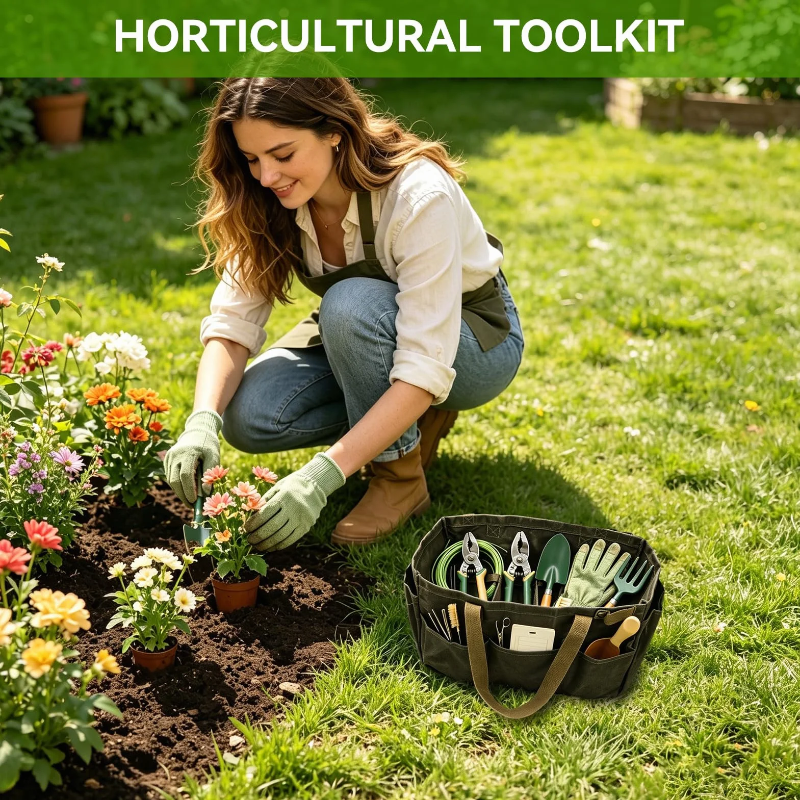 HERCHR Borsa da Giardinaggio Borsa per Attrezzi da Giardino Borsa da Giardino Impermeabile di Grande capacità Borsa per Organizzatore per Kit di Attrezzi da Giardinaggio Borsa in Tela