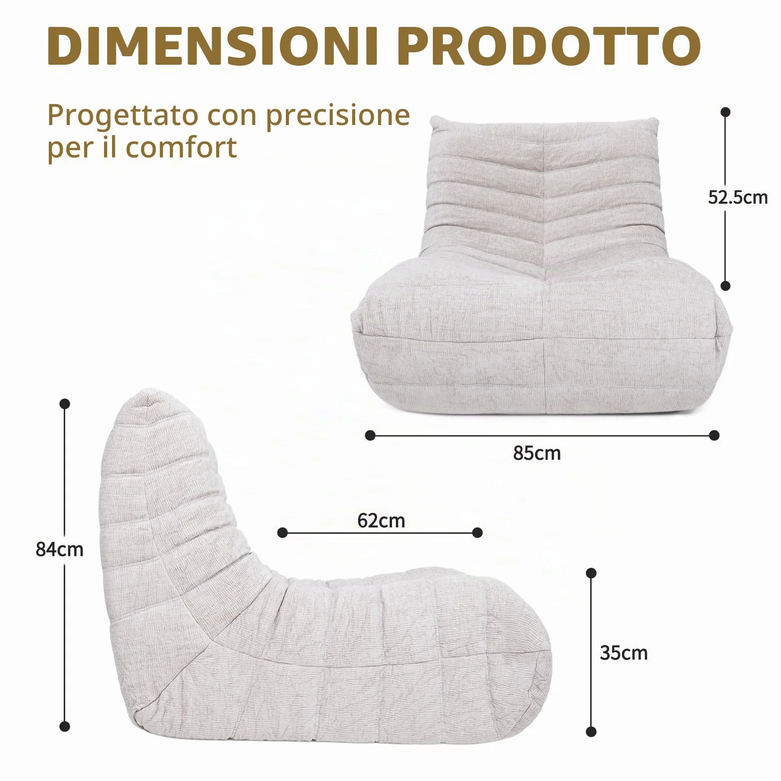 HealthRelife Bean Bag Togo Style Memory Foam Floor Sofa Beige