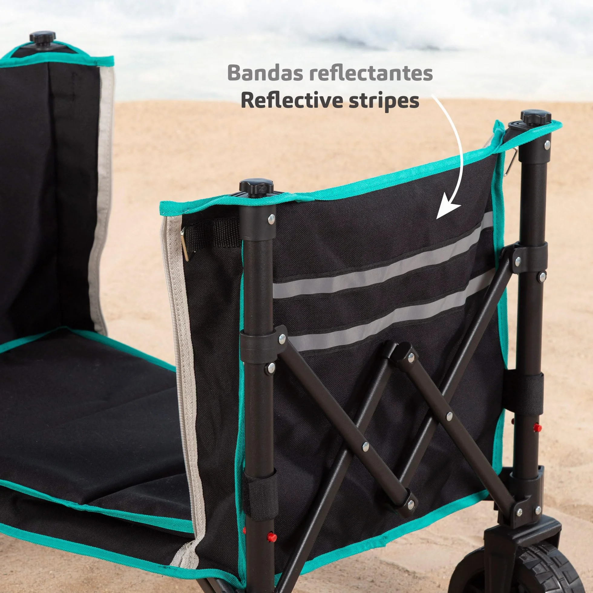 AKTIVE Carrello pieghevole da spiaggia ruote fuoristrada 60 kg acciaio poliestere 70x45x95 cm