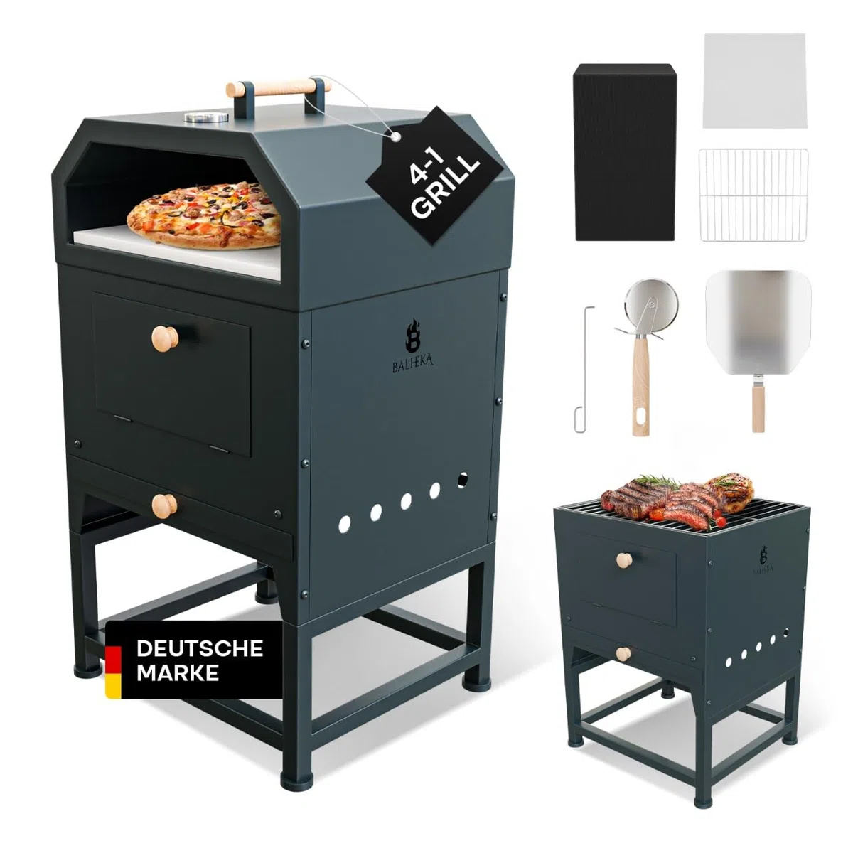 Forno per Pizza da Esterno 4-in-1 Pizza Barbecue Braciere Forno da Giardino