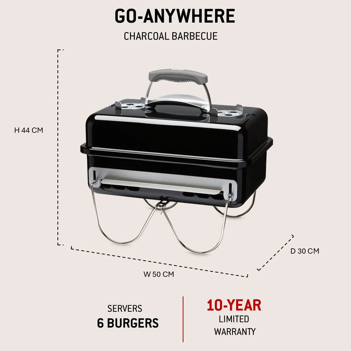 Weber Barbecue a carbone Go-Anywhere griglia portatile con gambe pieghevoli, 42x26 cm, nero