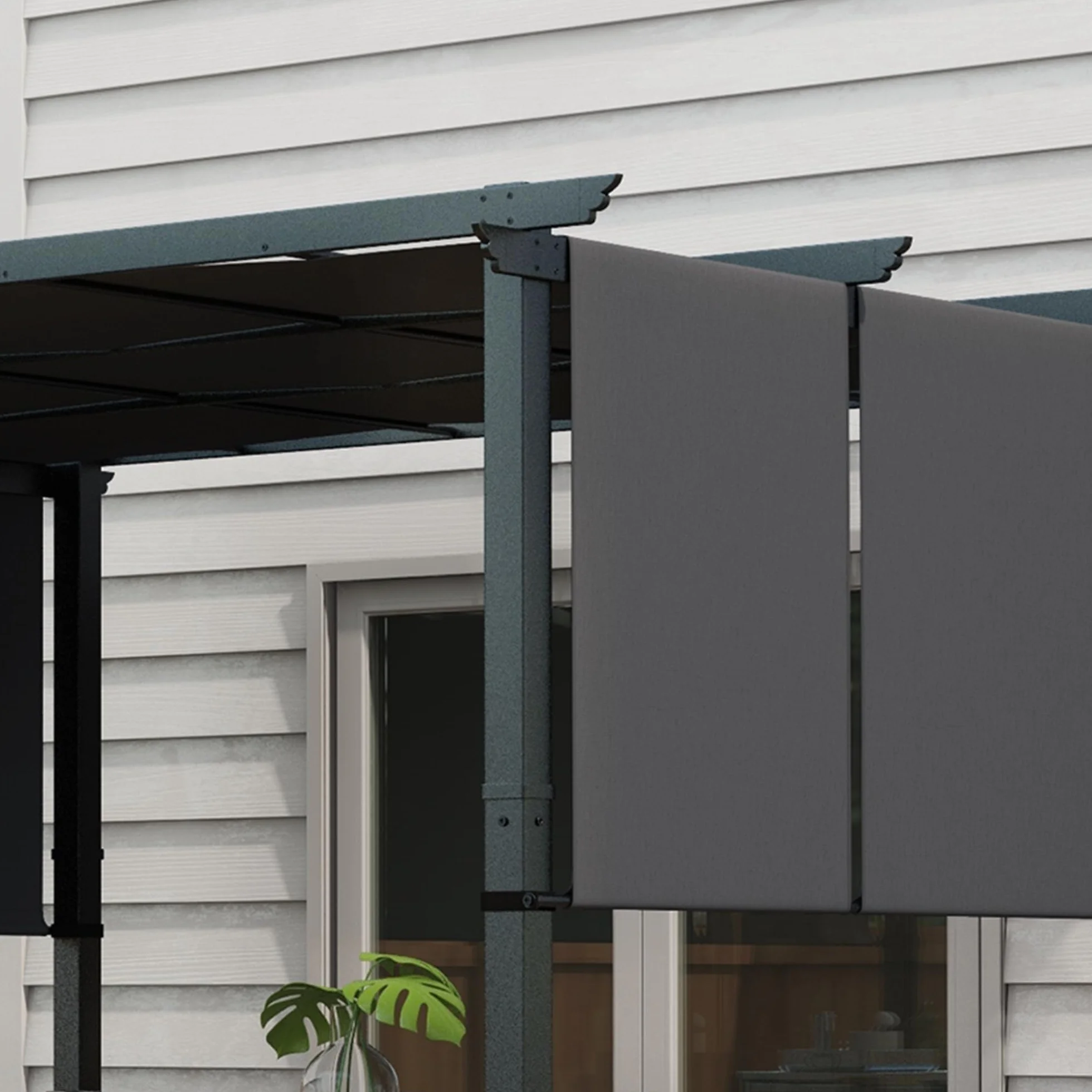 Outsunny Pergola da Giardino 3x3.5 m Acciaio Poliestere Anti UV Grigio Scuro