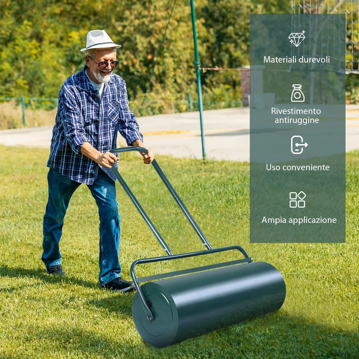 COSTWAY Rullo per Prato 90cm Ø30 63L Verde