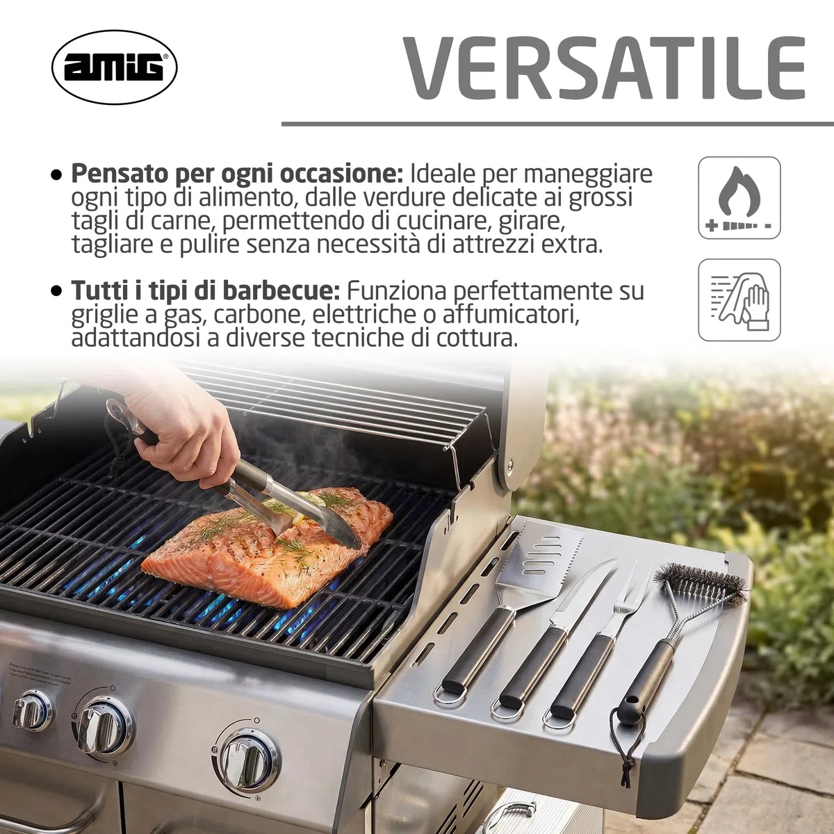 Amig Valigetta per Barbecue Acciaio Inossidabile Set Completo Utensili con Custodia AM01