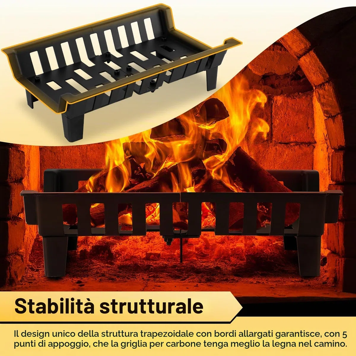 Griglia per caminetto 45,5 x 30,5 x 13 cm mensola in legno supporto per legna da ardere