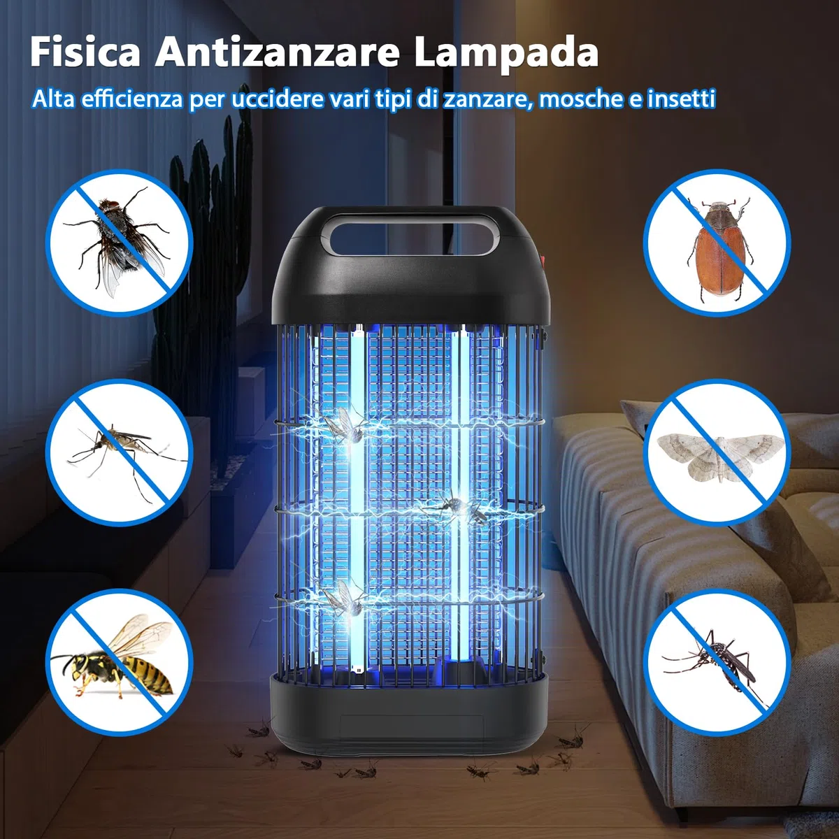 Lampada Antizanzare Elettrica 18W, Zanzariera Elettrica da Interno, Superficie Effettiva 80m², Lampada per Zanzare Ammazza Zanzare Elettrico, Uccide Efficacemente Zanzare Mosche e Falene