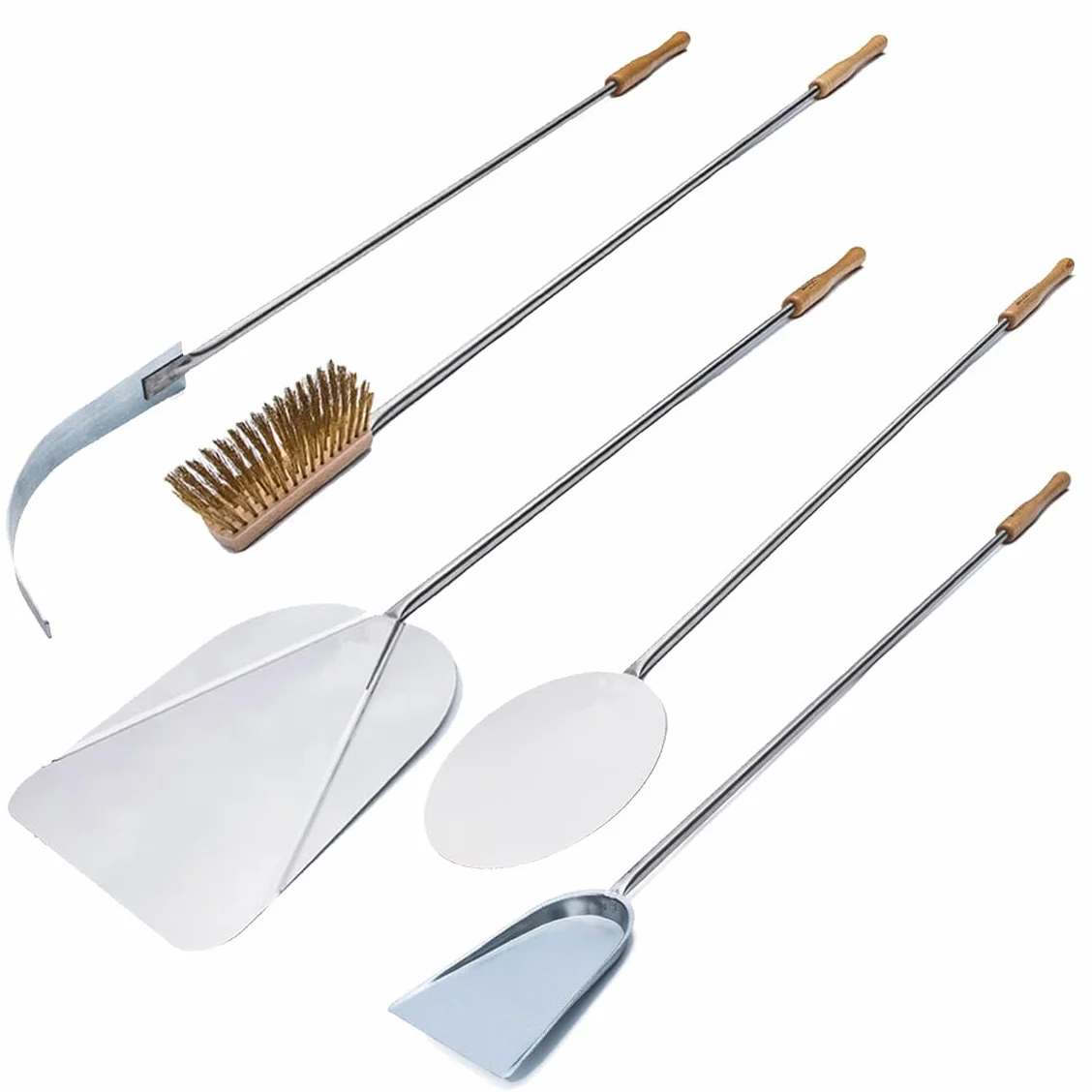 Set 5 Pale per Pizza in Acciaio Inox - Kit Professionale da Forno, Lunghezza Totale 150 cm - Ideale per Forni Profondi 100/110 cm - Giemme Spoleto