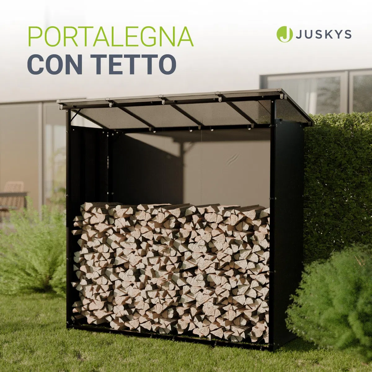 Juskys Portalegna da esterno con tetto, resistente agli agenti atmosferici, telo anti-UV, fondo rialzato
