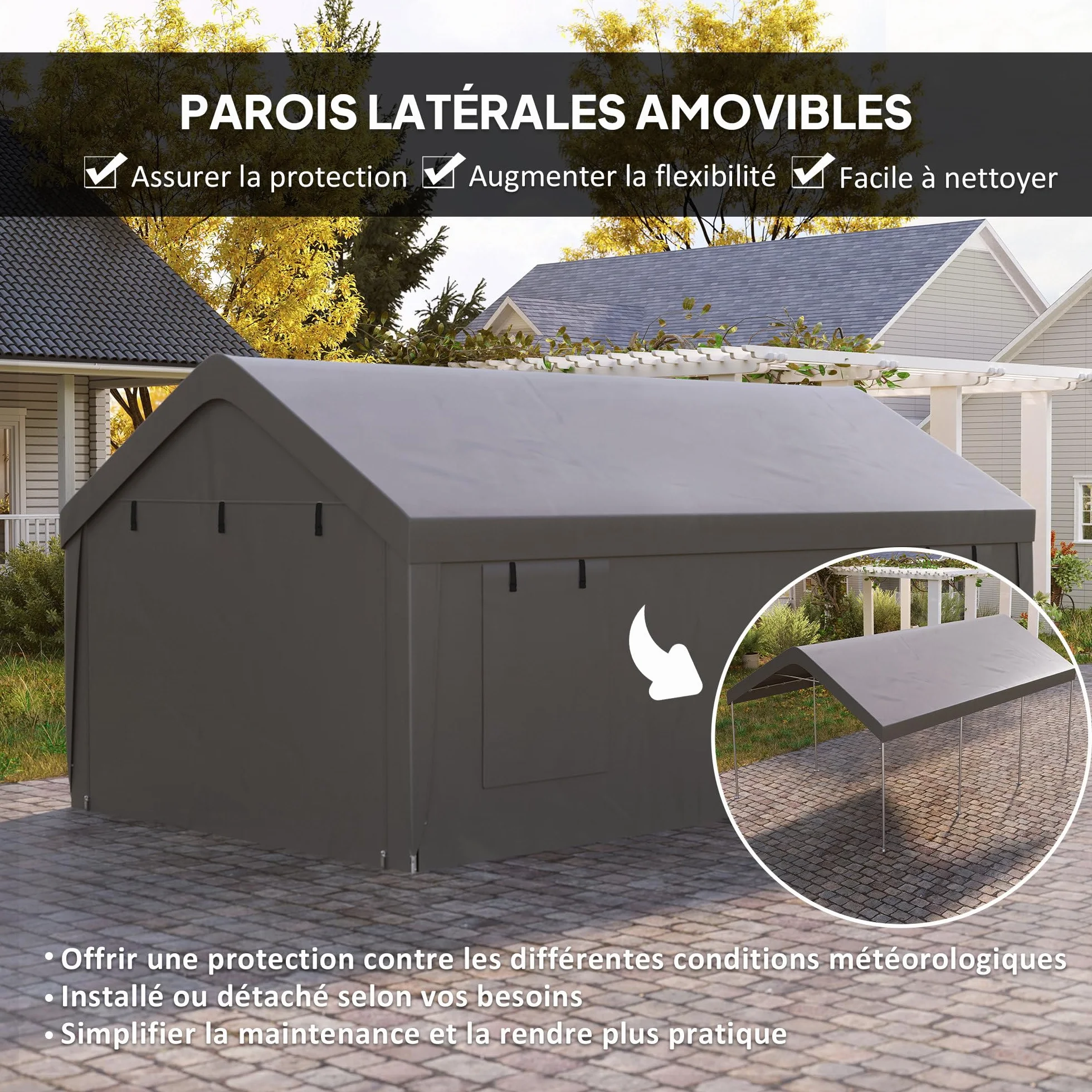 Outsunny Tenda da garage per auto coperto, 3 x 6 m, tenda per esterni con pareti laterali rimovibili e ante scorrevoli, 4 finestre